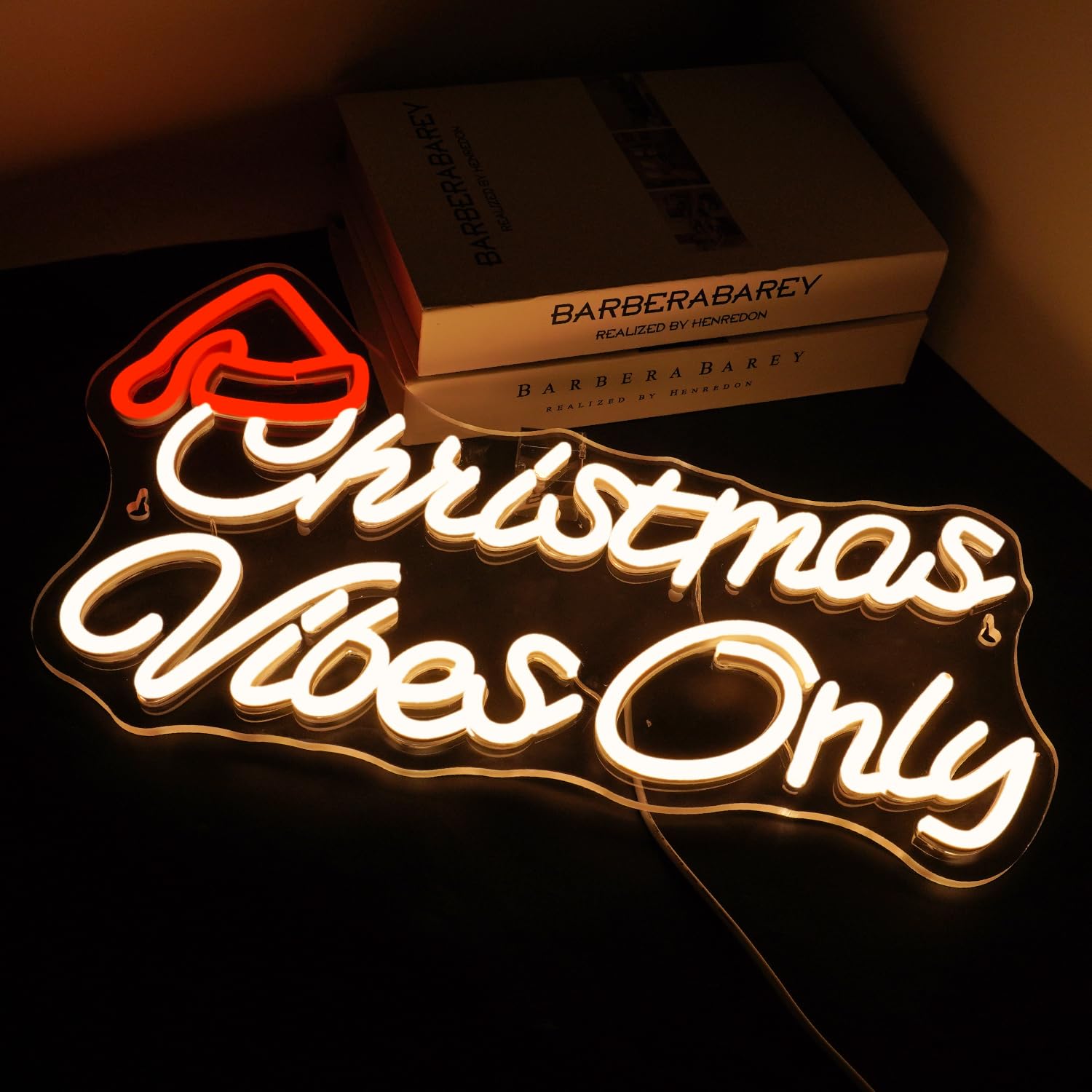 Looklight Christmas Window Lights Christmas Vibes Only Neon Signs For Wall Decor Cute Red Santa Claus Hat Warm White Led Lights For Bedroom Home Living Room Door Bar Party Decoration Gifts