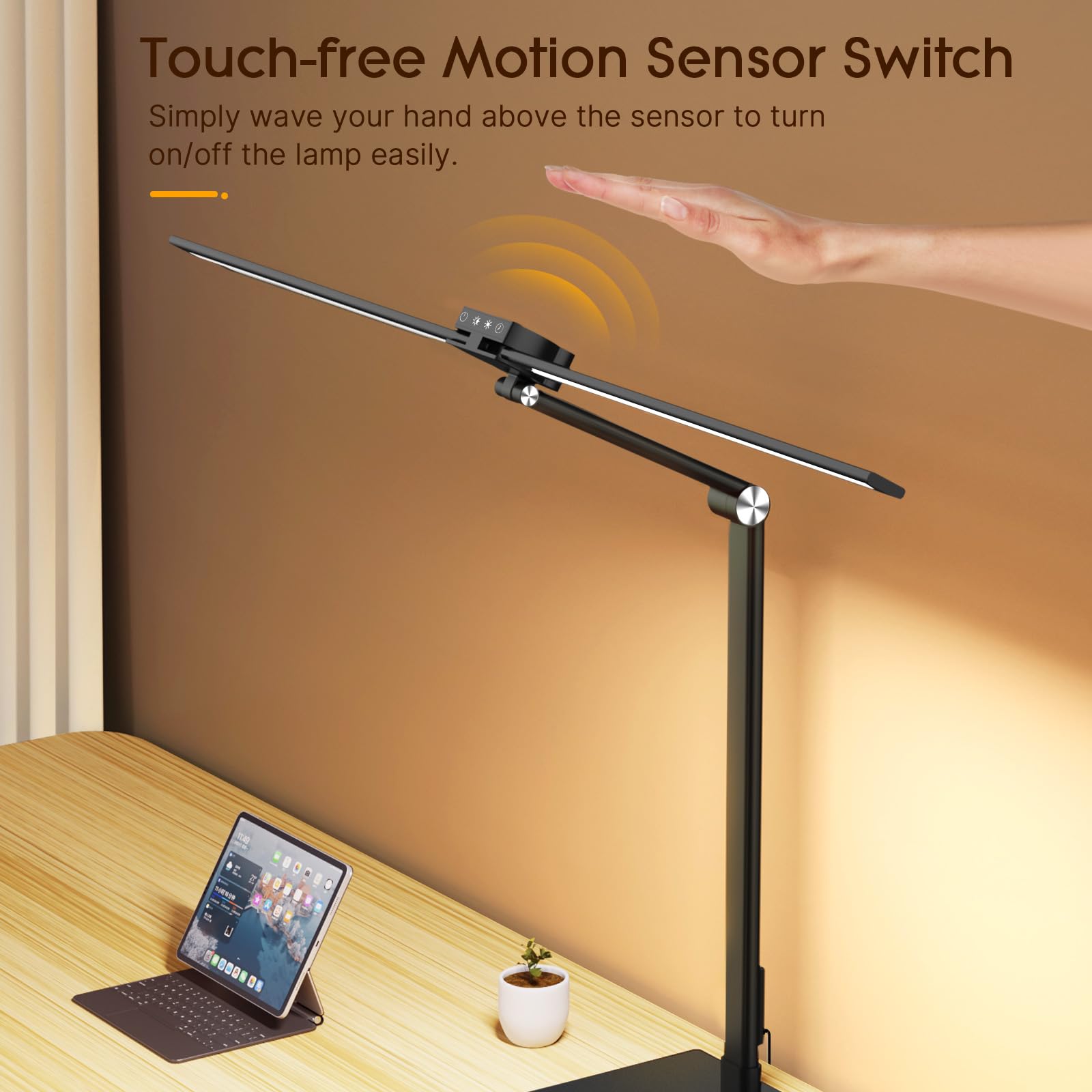 Syrinx Desk Lamp With Base, Eye-Caring Desk Lamps For Home Office With Gesture Sensor Switch, Dual Screen Computer Monitor Led Desk Light, 24W 25 Lightings Bright Table Lamp With Usb Charging Port