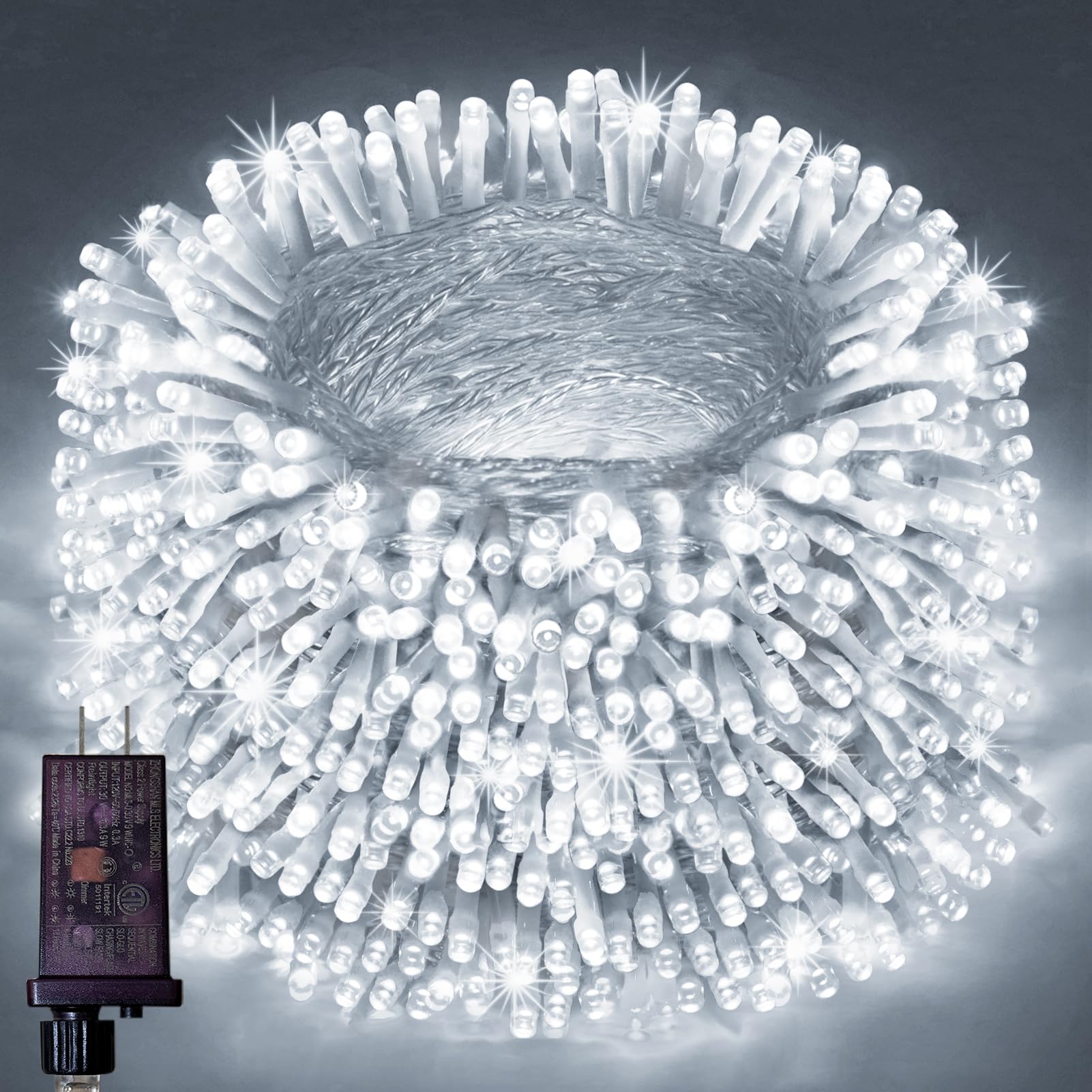 FLVOECN Christmas Lights Outdoor 1200LED 392Ft Cool White Waterproof Fairy String Lights with 8 Modes & Memory Timer YQS-200L