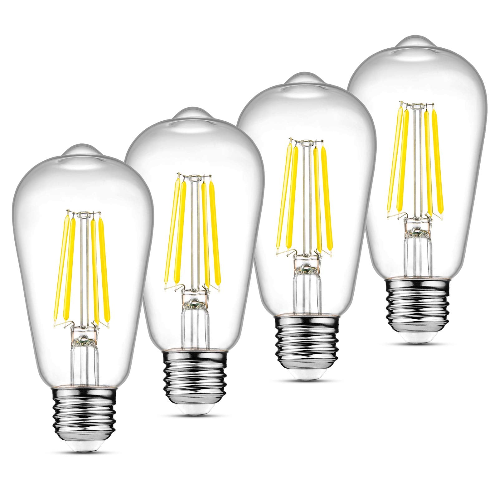 Ascher LED Edison Bulbs 6W, 700 Lumens, Daylight White 4000K, ST58 Vintage Filament, E26 Base, 4 Pack