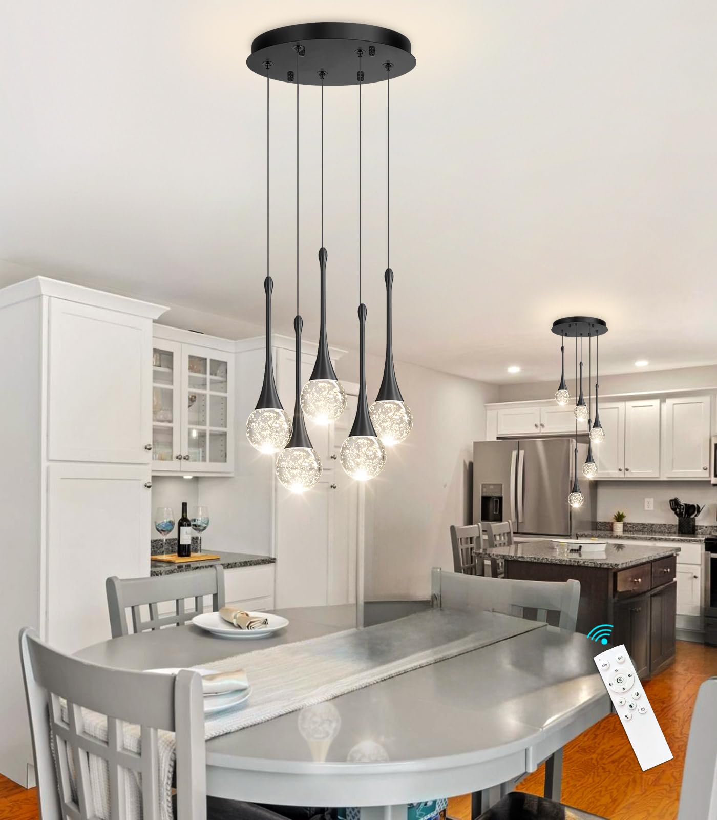 Cenzoz 5-Lights Modern Pendant Lights For Kitchen Island Led Dimmable Chandelier Crystal Glam Ceiling Pendant Lighting For Dinin