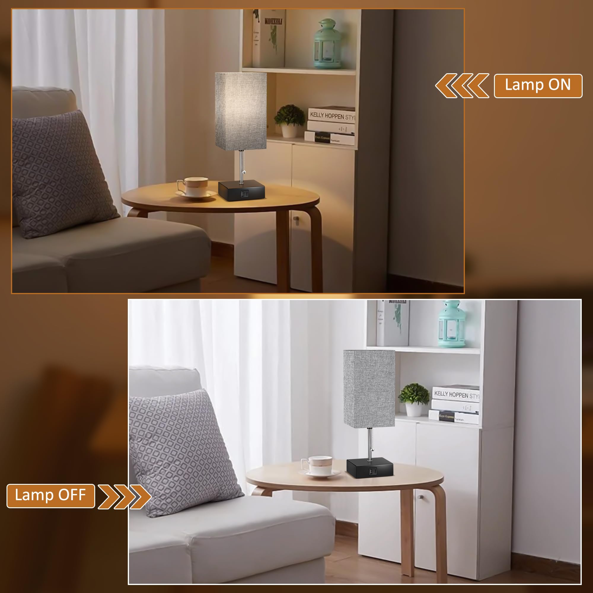 Wihtu 3 Color Temperature Bedside Lamp With Usb C And Usb A Ports Grey Table Lamps For Bedroom Nightstand Small Lamps Bed Lamp D