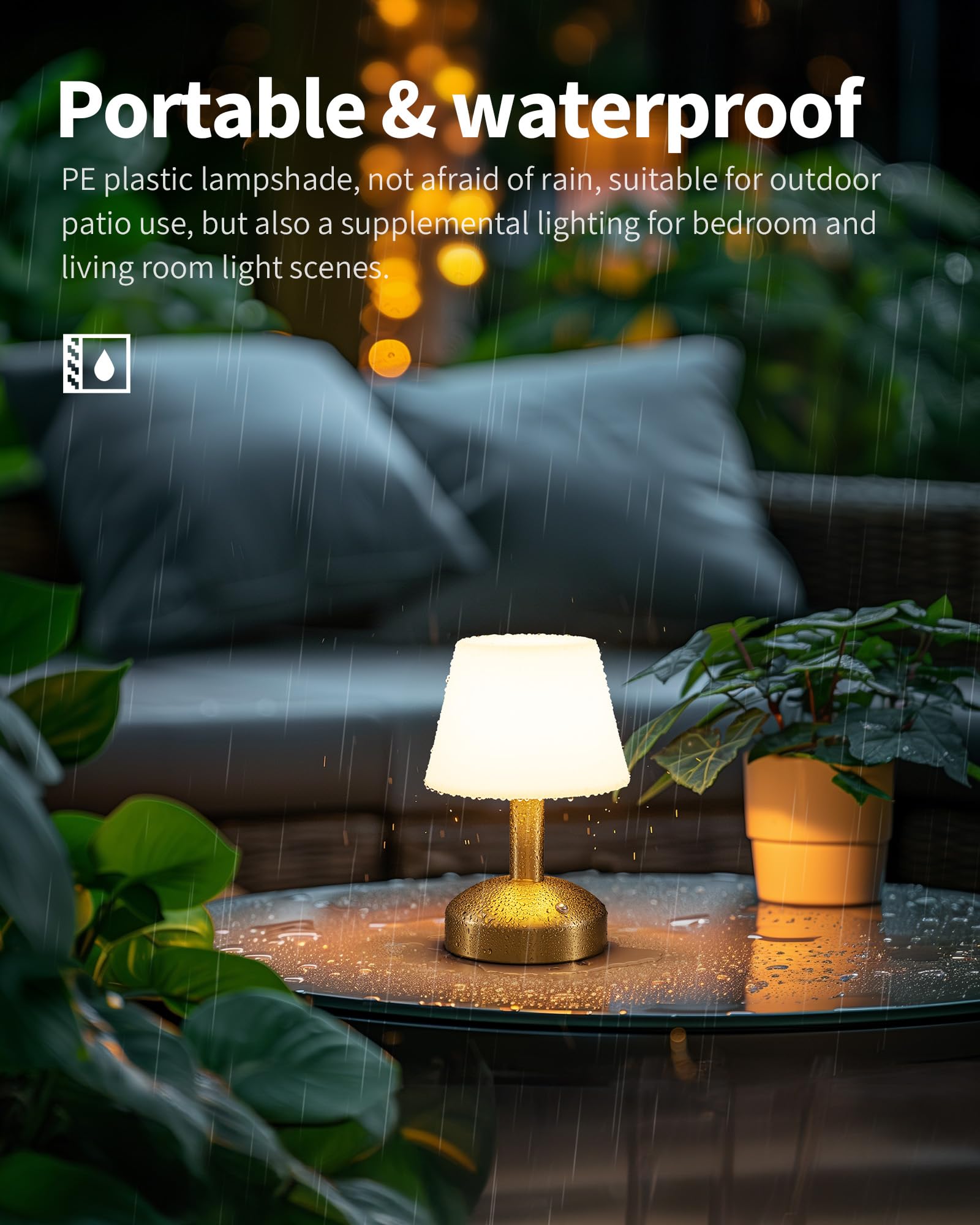 KDG Cordless Table Lamp - Portable LED, Dimmable, 5000mAh Battery, Gold & White, Model AMZ-TBL-012-G