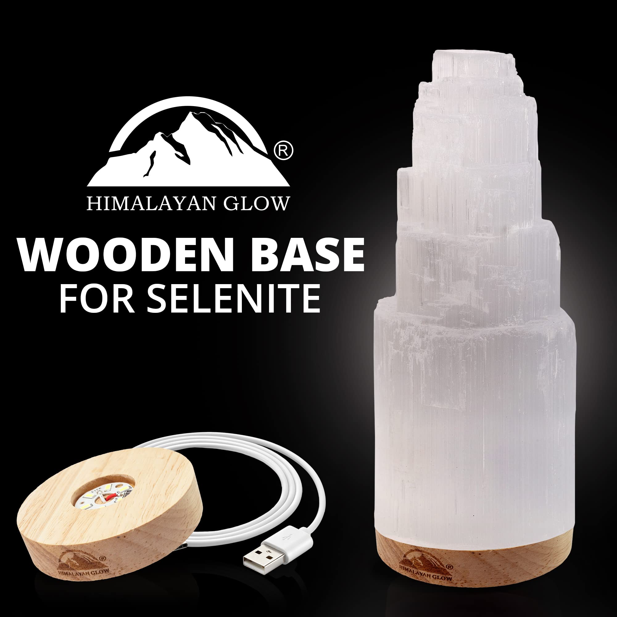 Elvissmart Natural Selenite Lamp, Hand Curved Crystal Lamp With (Etl Certified) Usb Charging Cable With Wooden Base | 2-4 Lbs