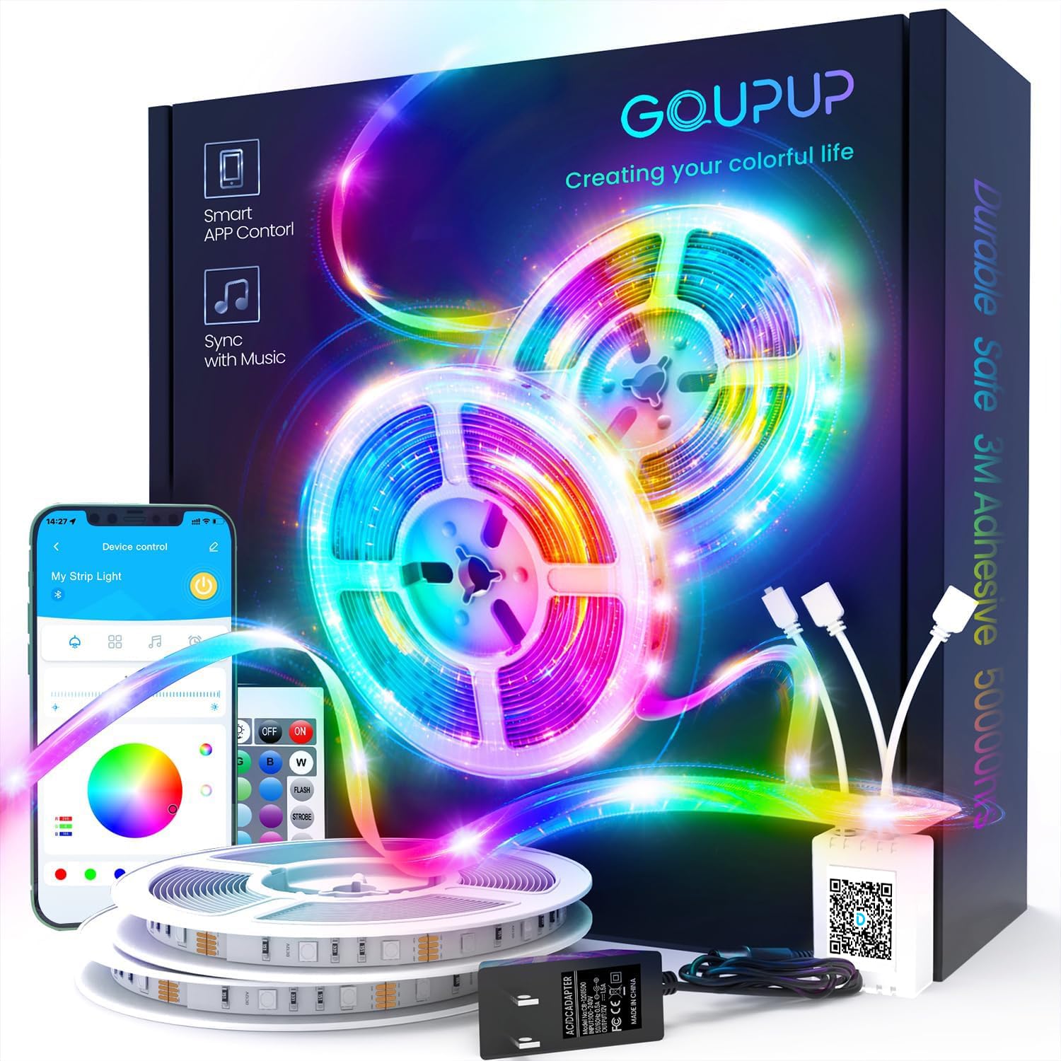 Gupup Led Strip Lights 100Ft, Rope Lights,Bluetooth App Control,Color Changing Rgb Strip, Sync With Music,Para Cuarto, For Bedro
