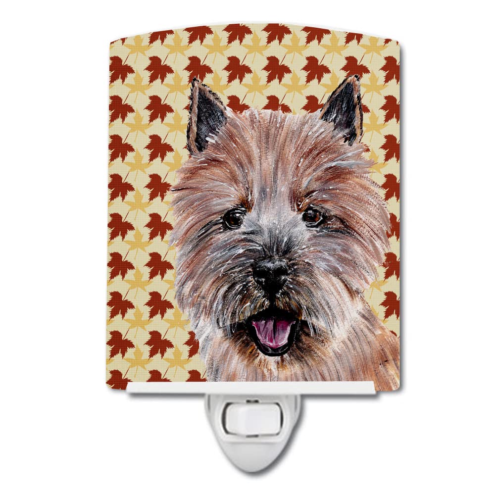 Caroline'S Treasures Sc9686Cnl Norwich Terrier Fall Leaves Ceramic Night Light Compact, Ul-Certified, Ideal For Bedroom, Bathroom, Nursery, Hallway, Kitchen, 6X4X3, Multicolor