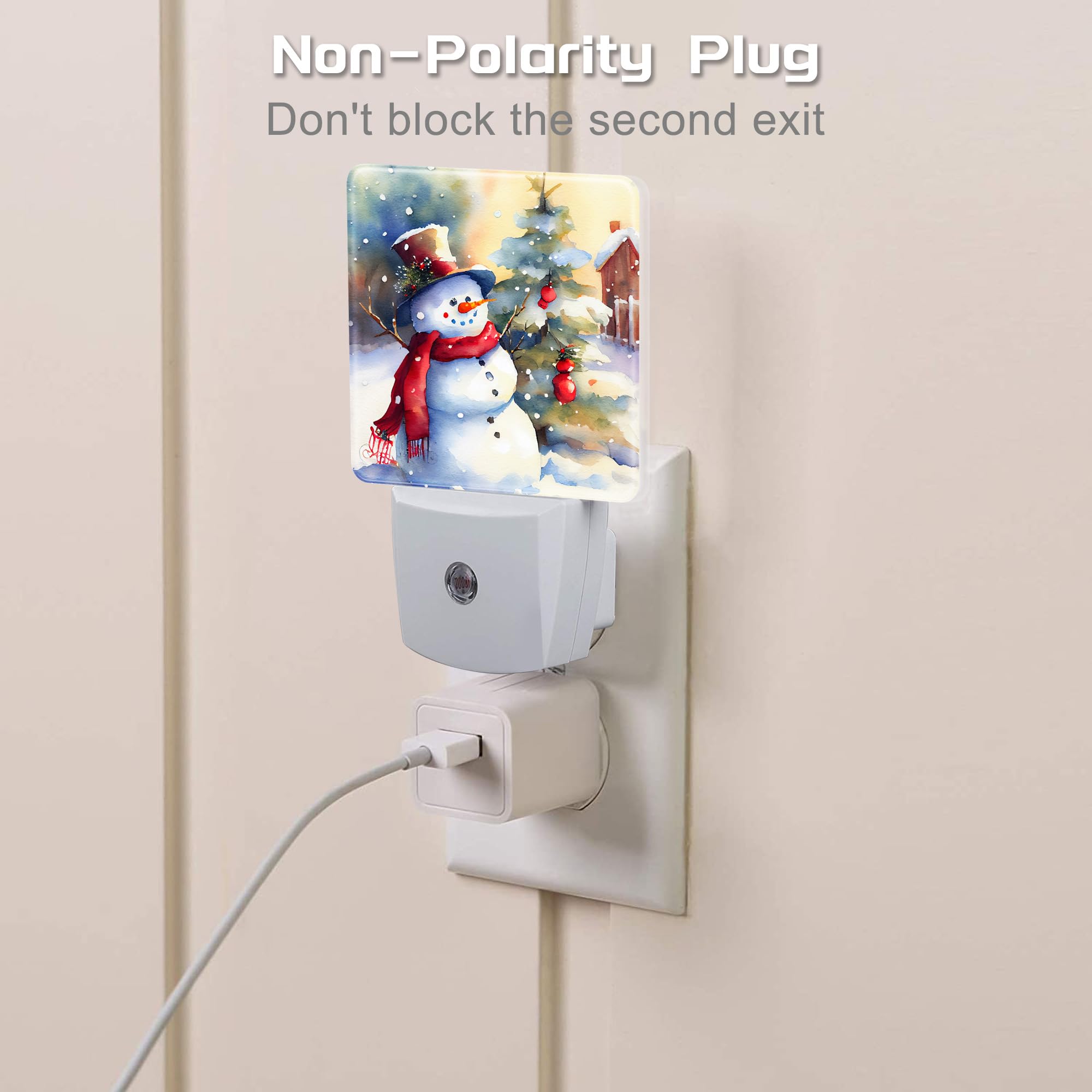 Cute Snowman With Christmas Tree Night Light Plug Into Wall, Winter Holiday Snowman Dusk To Dawn Night Light Plug In,0.5W Energy
