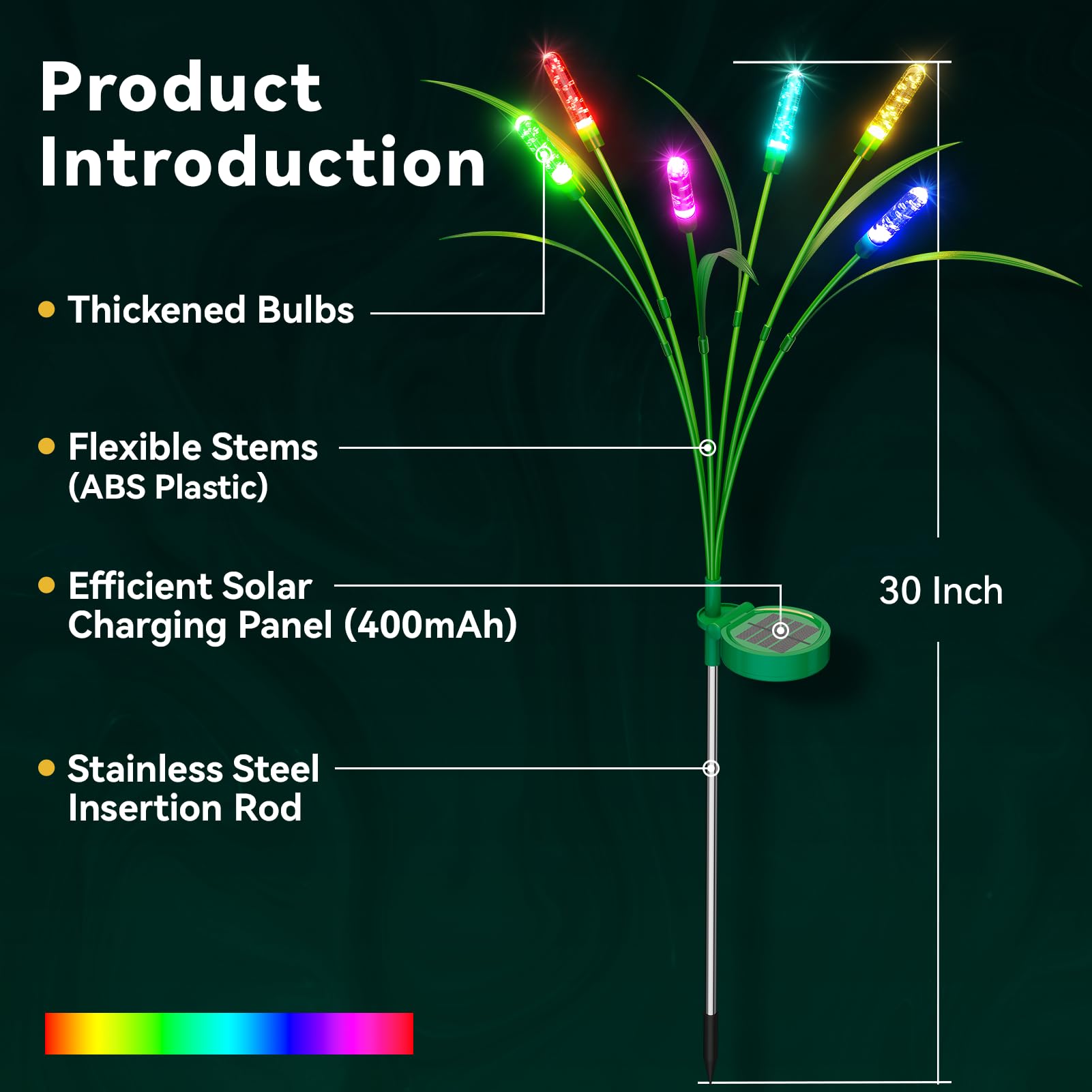 TopVelo Solar Garden Lights - 4 Pack, 24 LED, 30 Inches, Waterproof, Multicolor, Multi-Colored Reeds Garden Light