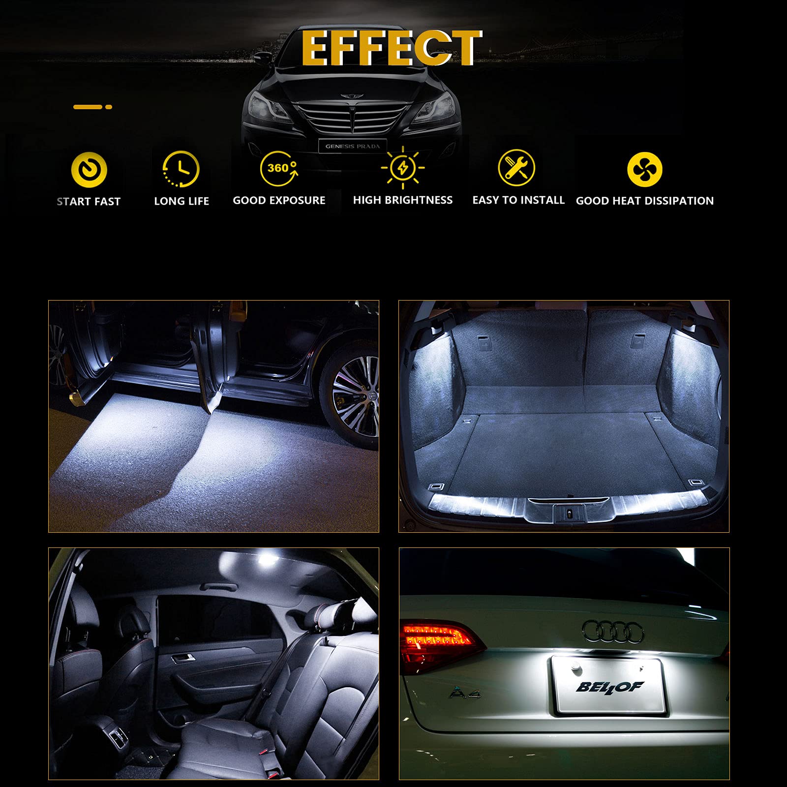 YM E-Bright 20-Pack BA9S 5050 5SMD LED License Plate Light Bulb 24V White