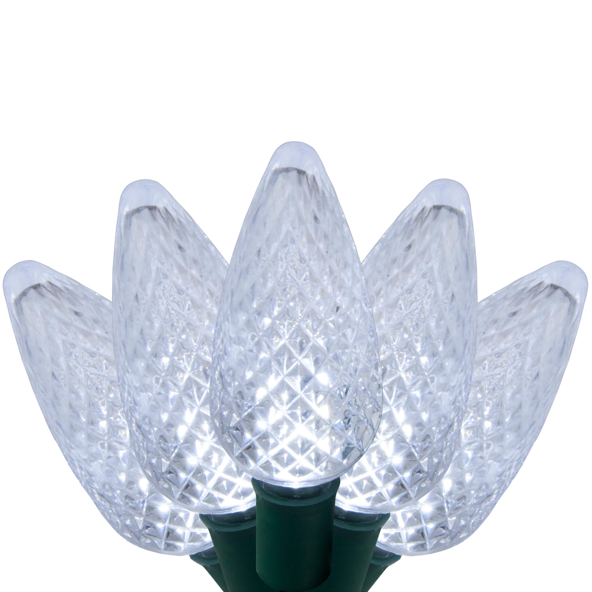 Wintergreen Lighting C9 LED Christmas Lights Set - 25 Cool White Lights, 17ft, Acrylic, Green Wire, Model IOS-4-25