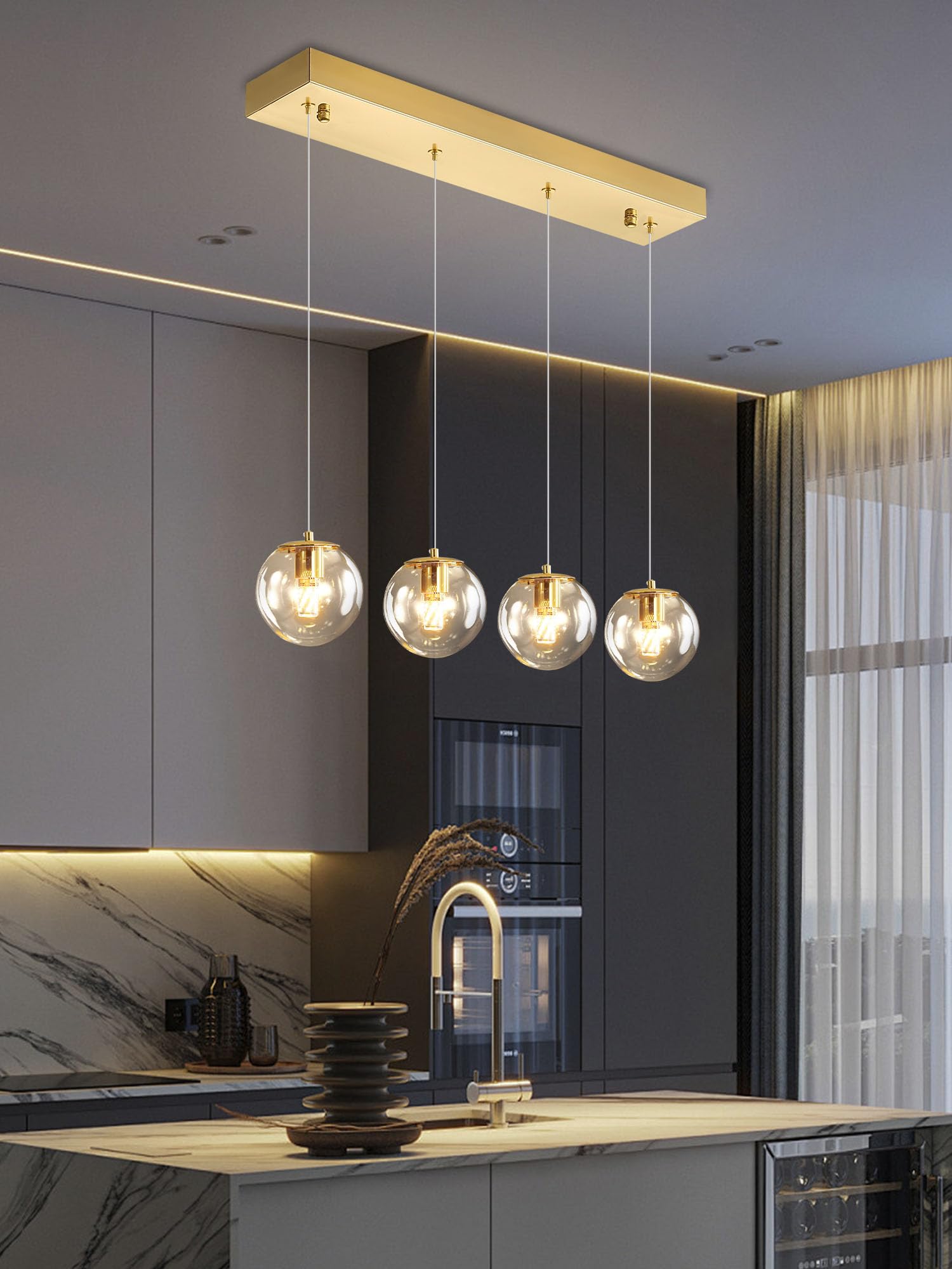 ykolupty Chandeliers for Dining Room Gold Dining Room Lights Fixture Over Table Glass Globe Pendant Lights Kitchen Island Adjust
