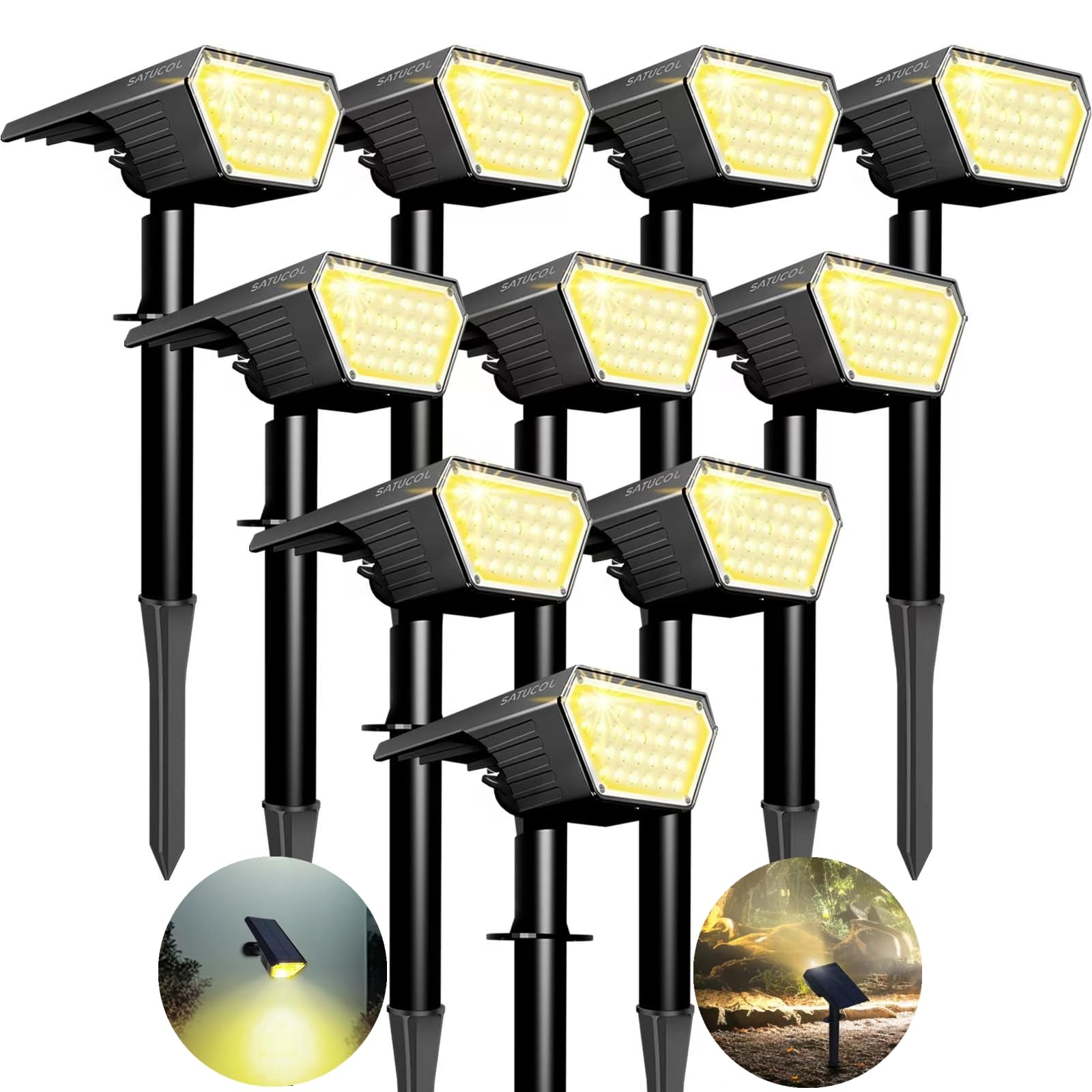 Satucol 10pack Solar Spot Lights Outdoor,Auto On/Off Solar Lights Outdoor Waterproof IP65,2-in-1 Solar Powered Outdoor Landscape