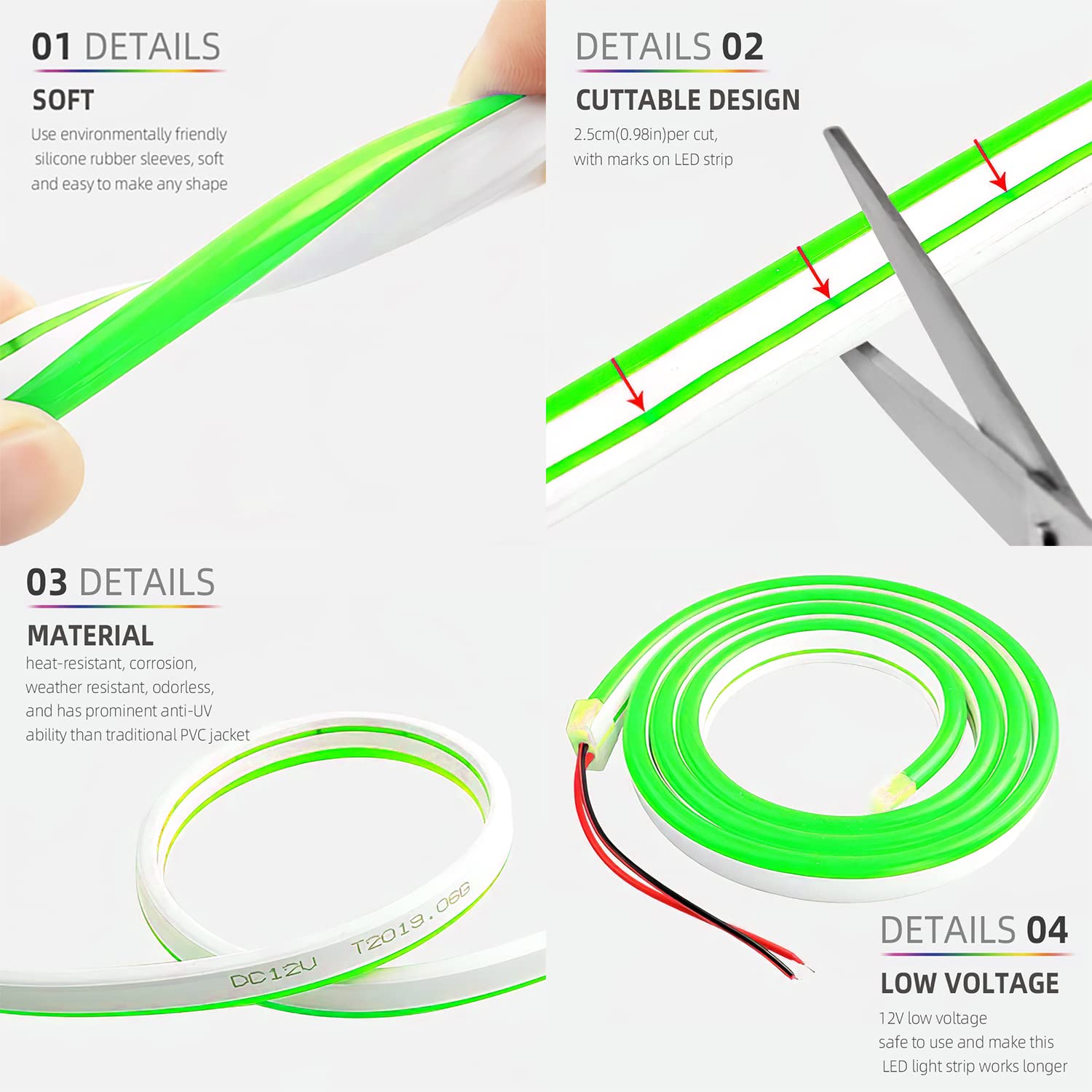 Meijiajia LED Neon Strip Lights, Green 12V/16.5ft, Flexible Diffuser, Cuttable & Bendable Waterproof Silicon, for Devices Lighti