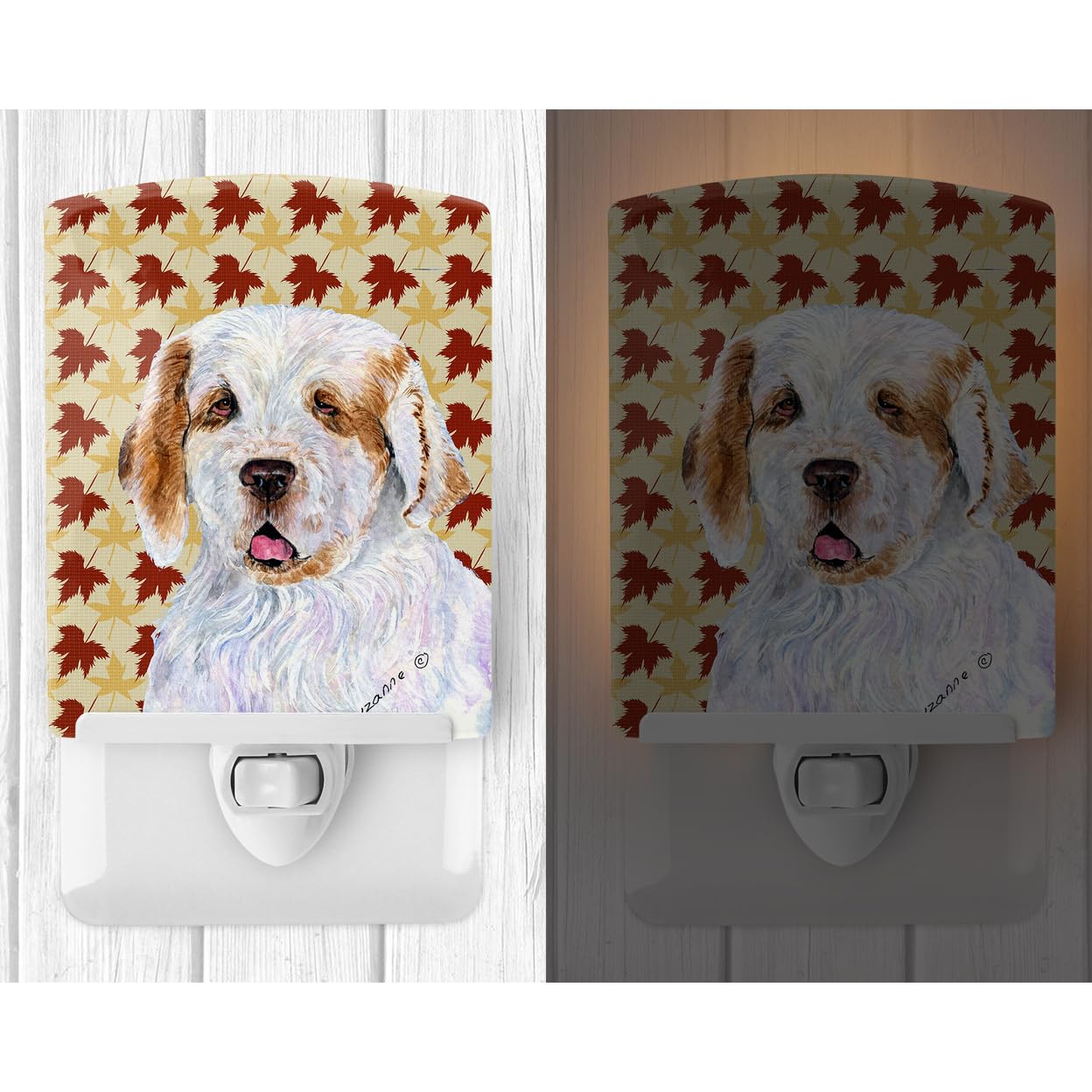 Carolines Treasures Ceramic Night Light, Clumber Spaniel Fall Leaves, UL-Certified, 6x4x3in, Multicolor, Model SS4356CNL
