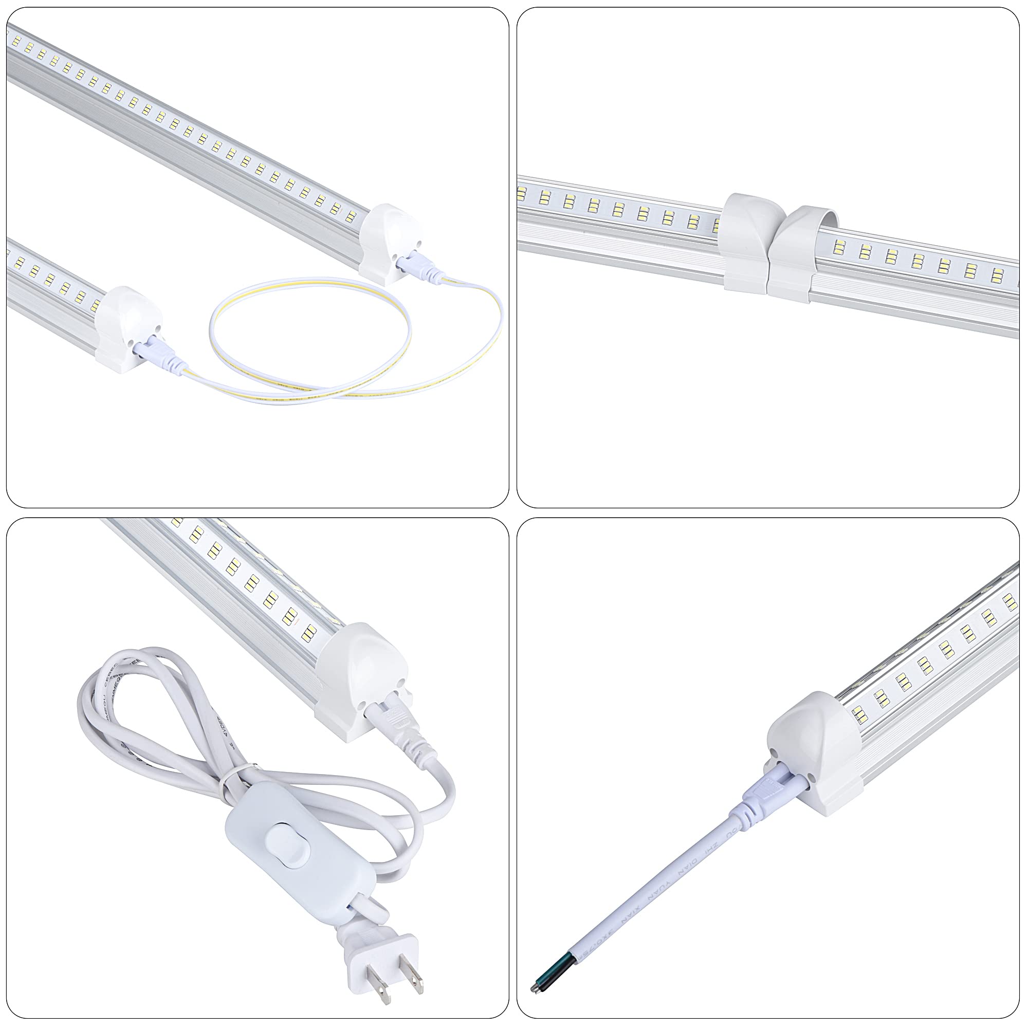 Singteam 10Pack 8Ft Led Shop Light Fixture, 100W Integrated Led Tube Light,15500Lm, 6500K, Clear Cover,6 Rows V Shape 270 Degree