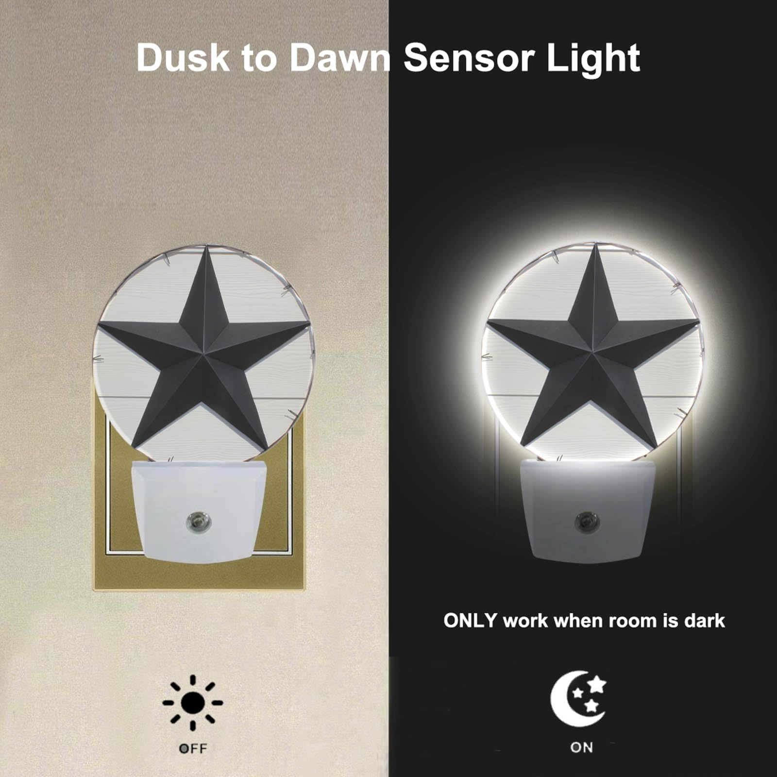 Ekobla Texas Star Night Lights Plug Into Wall Vintage Western Style Retro Star American Led Night Lamp With Dusk To Dawn Sensor