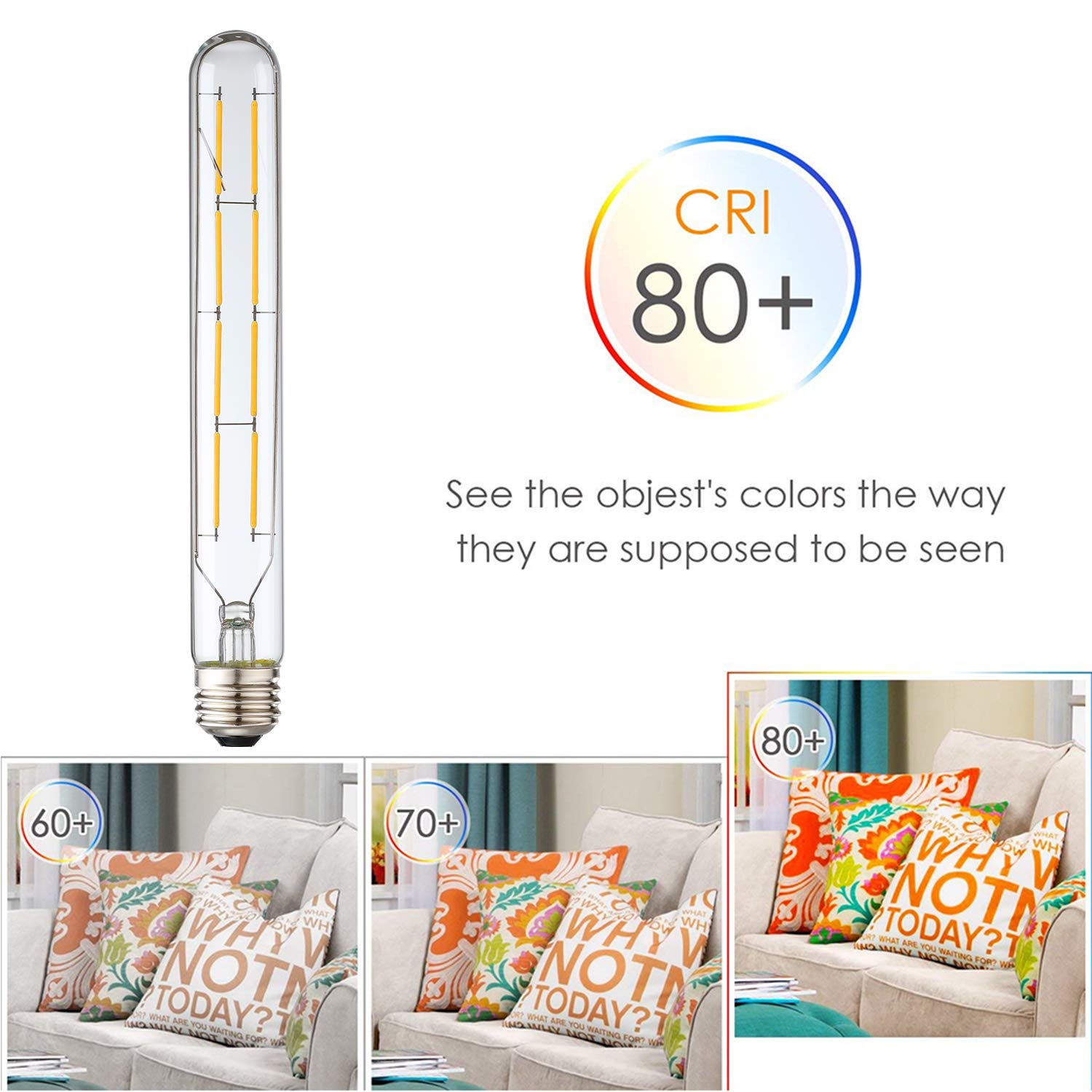 Xininsun T10 Led Bulb, 8.9 Inch Long Tubular Led Light Bulbs, 80Watt Equivalent, 800Lm, Dimmable, Clear Glass, E26 8W Led Edison