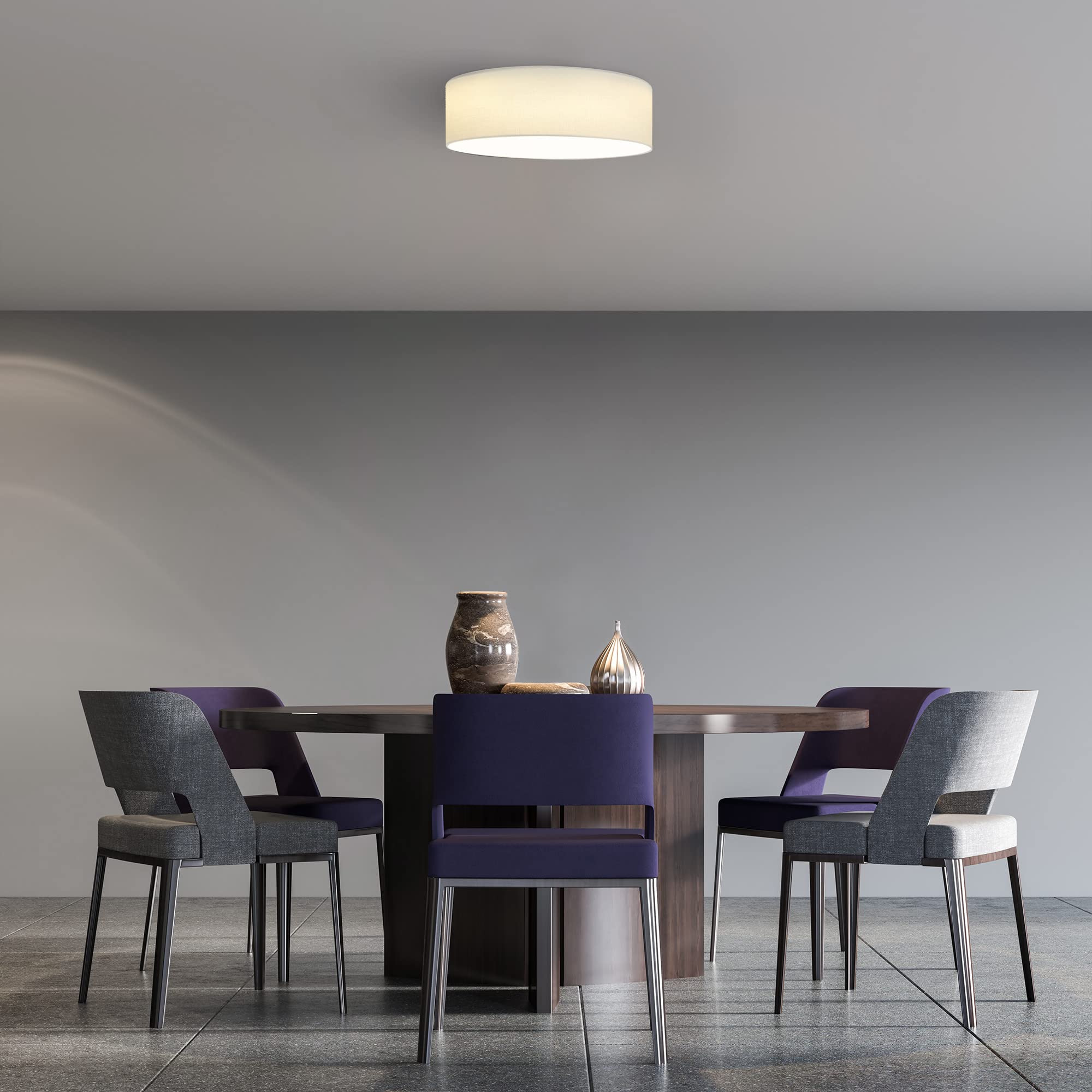 Navaris Flush Mount Ceiling Light, 15.75in Drum LED Lamp, Remote Control, White, Model 52523.02