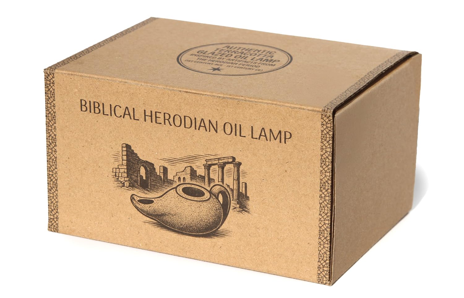 THE JERUSALEM GIFT SHOP Terracotta Clay Oil Lamp in Gift Box - Model JBM10089 - Authentic Replica for Hanukkah & Christian Gifts