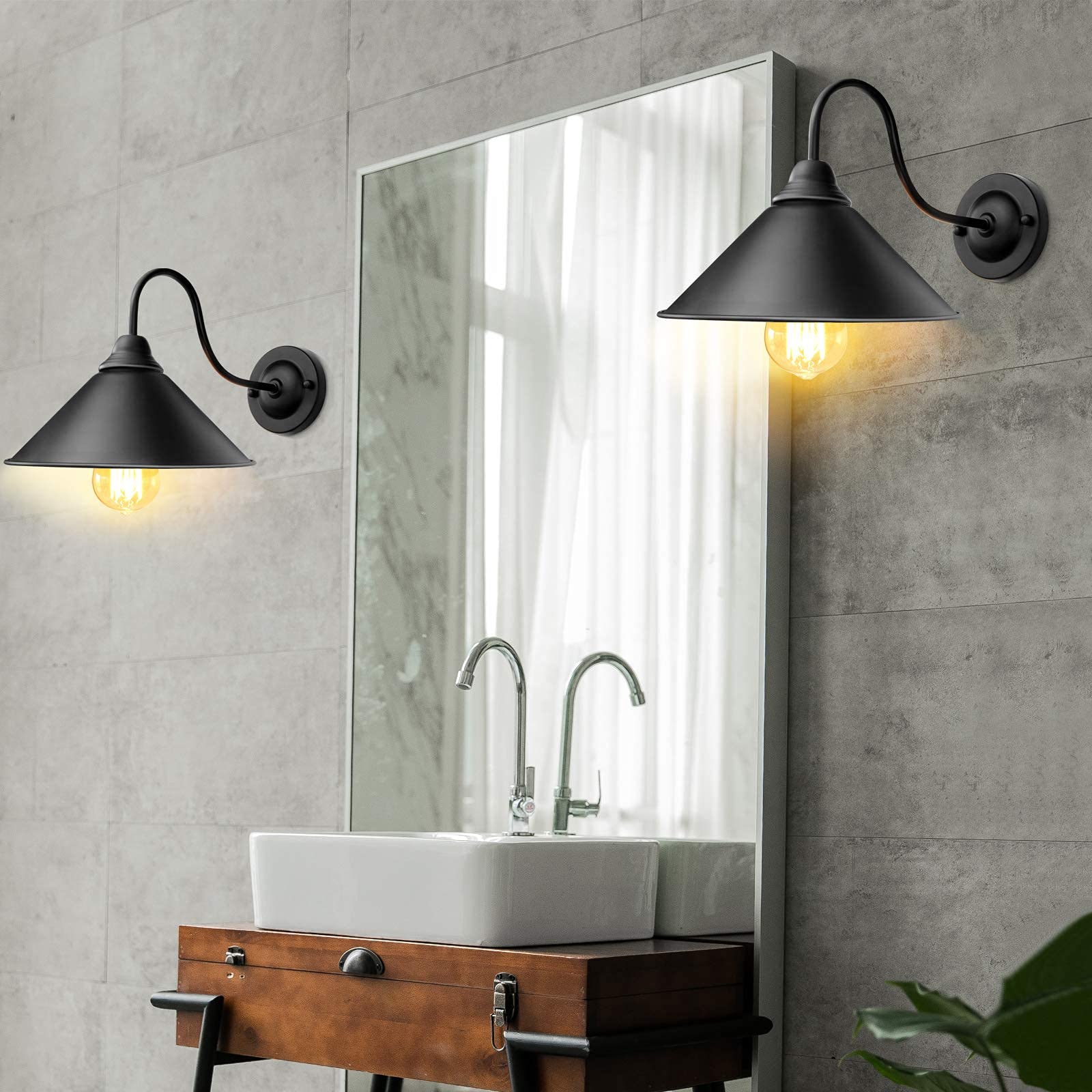 Lyoowng Black Wall Sconces, 2-Pack Industrial Gooseneck Vintage Light Fixtures, Hardwired Metal