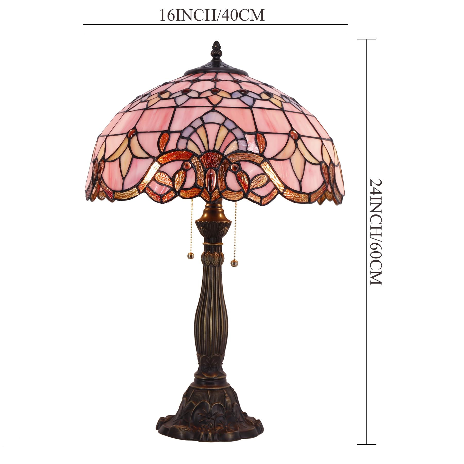 Werfactory Tiffany Lamp Pink Stained Glass Baroque Bedside Table Lamp Style Desk Light 16X16X24 Inches Decor Bedroom Living Room