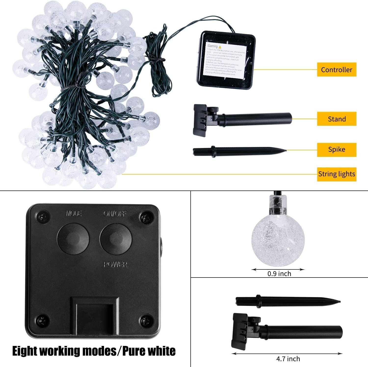 LSLCQW Solar String Lights 60 LED 40ft Waterproof Outdoor Decor Pure White Model 22
