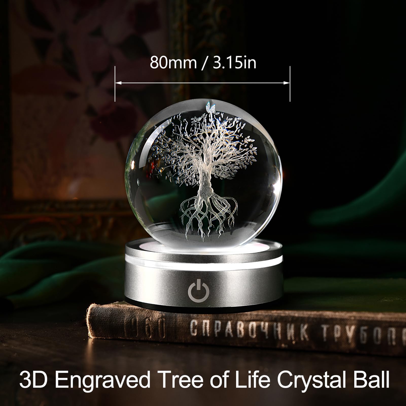 Ifolaina 3D Tree Of Life Crystal Ball Night Light Laser Engraved Glass Tree Globe Light Tree Life Decor Gifts For Men Women Crys