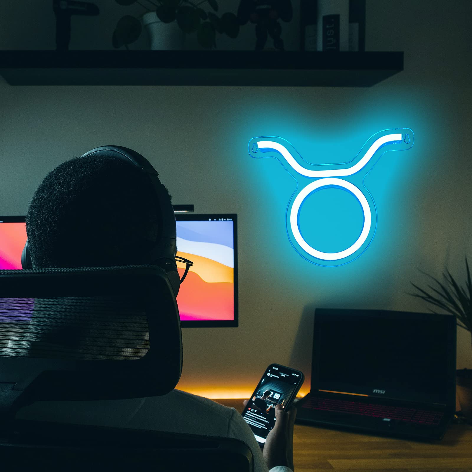 BerniceKelly Taurus LED Neon Sign, 11Lin x 1Win, Acrylic Wall Decor, Astrology Zodiac Lights for Kids Room and Birthday Parties