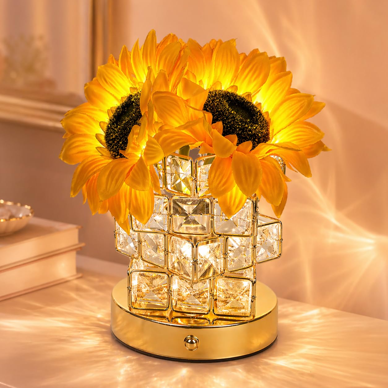 Fussion Sunflower Lamp, Mothers Day Gifts for Women, Rechargeable Flowers Night Light, Cordless Decorative Table Lamp with 3 Col