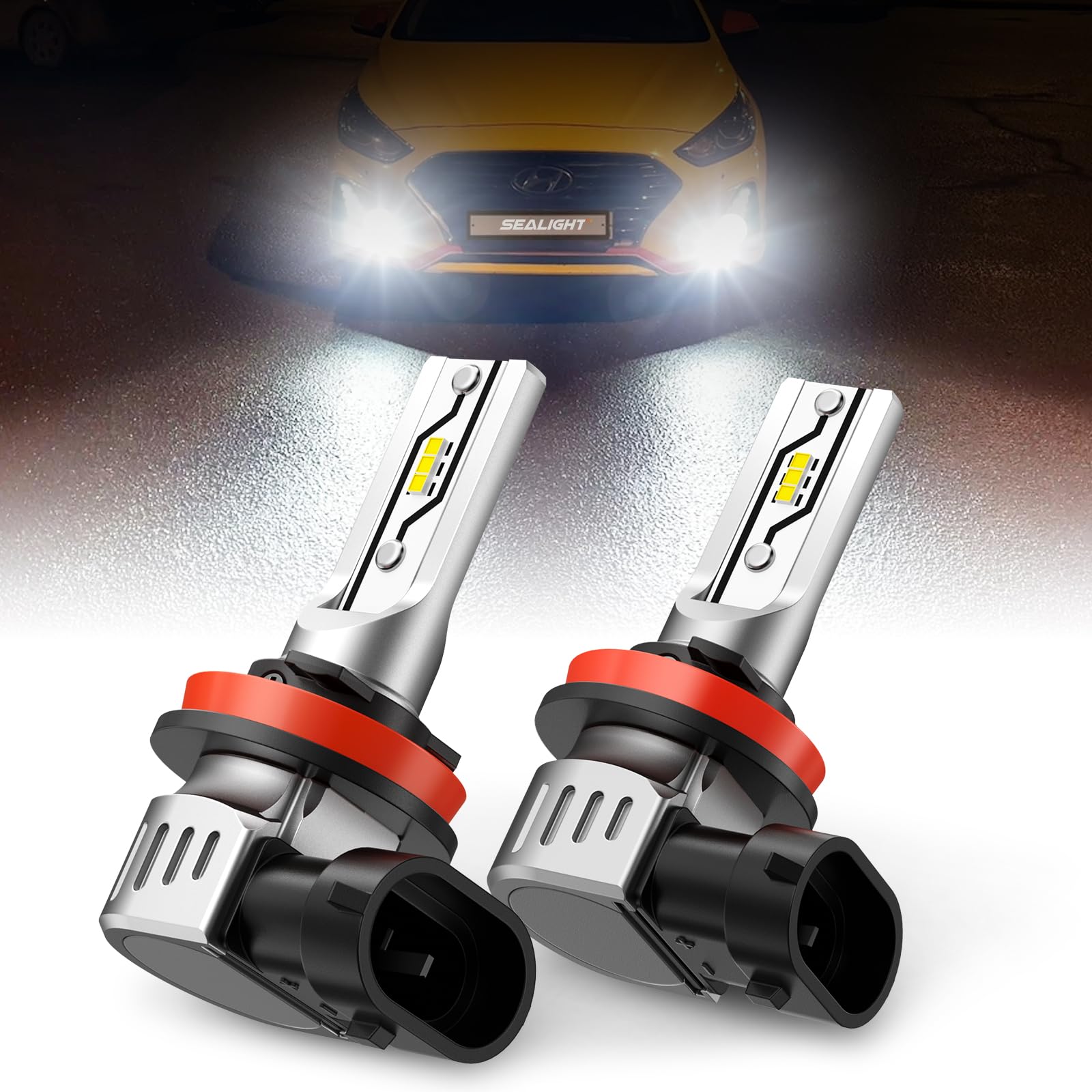 SEALIGHT H8 H11 Fog Light Bulbs, 6500K White, H11 Size, Polypropylene, Pack of 2