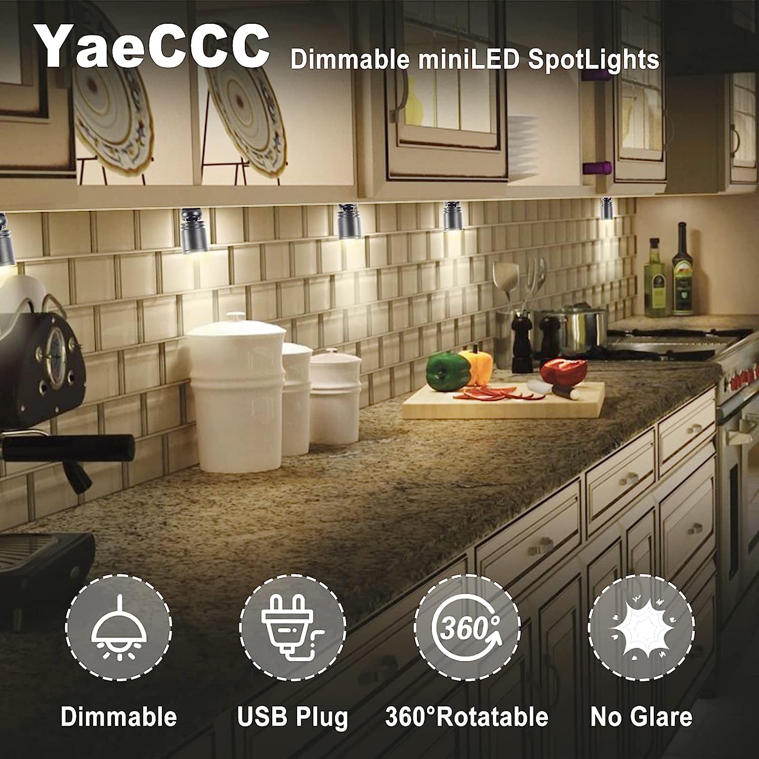 Yaeccc Dimmable Led Mini Spotlight Jewelry Showcase Display Lights Black Shell Surface Mount (Pack-4,Warm White 3000K)