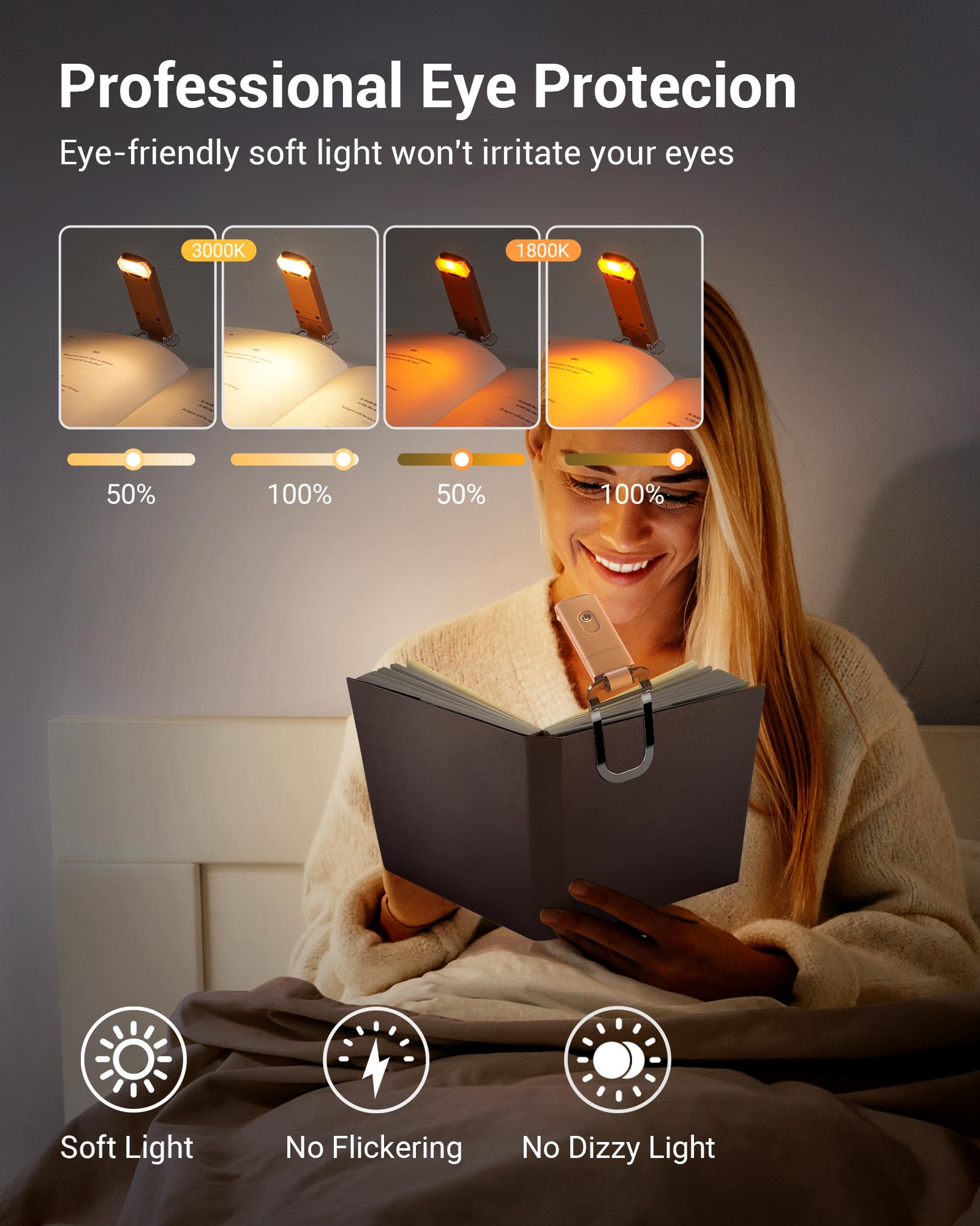 DEWENWILS USB Rechargeable Book Reading Light, LED Clip-On, 4 Brightness Levels, Mocha