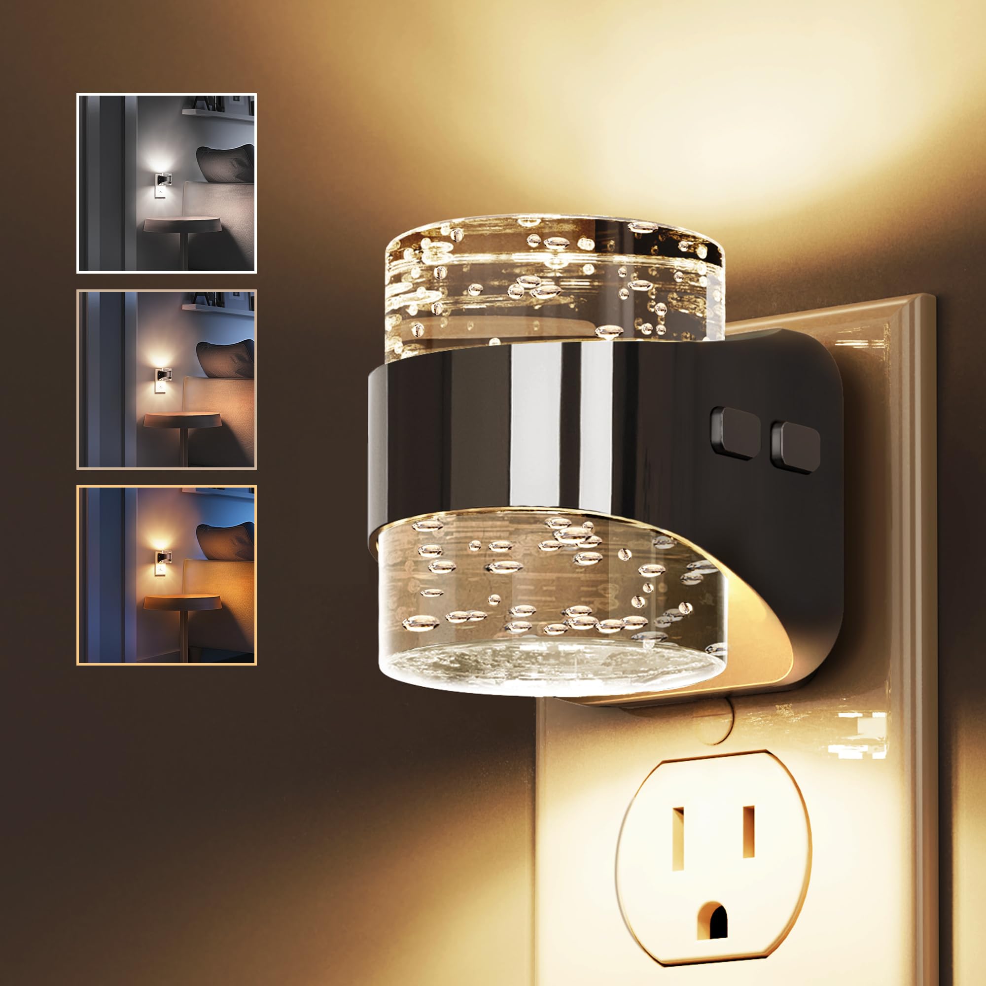 L LOHAS LED 3CCT Night Lights Plug into Wall  3000K/4000k/5000K Adjustable Color Temperature Night Light Bubble Nightlight with Dusk to Dawn Sensor for Rooms Bathroom Hallway