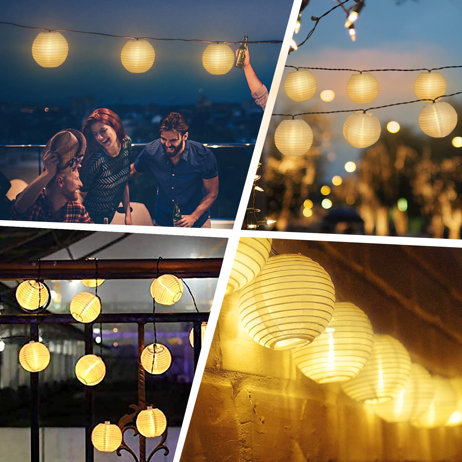 Vigdur Solar Lantern String Lights - Waterproof Outdoor Patio Lights, 6.6FT, White, Model 4219740