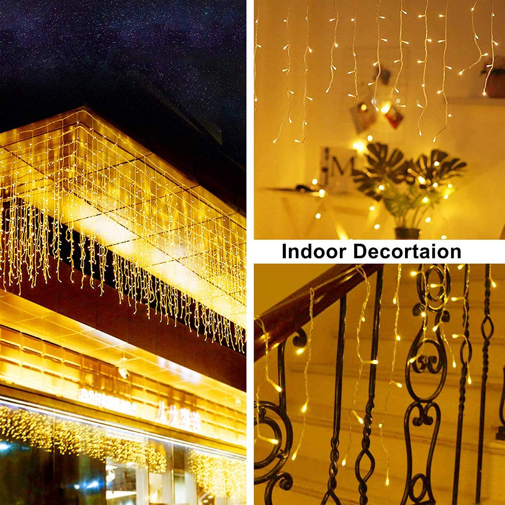 Epesl Christmas Icicle Lights Outdoor - 32.8ft 300 LED String Lights with 8 Modes - Connectable Outside Icicle Lights for Hallow