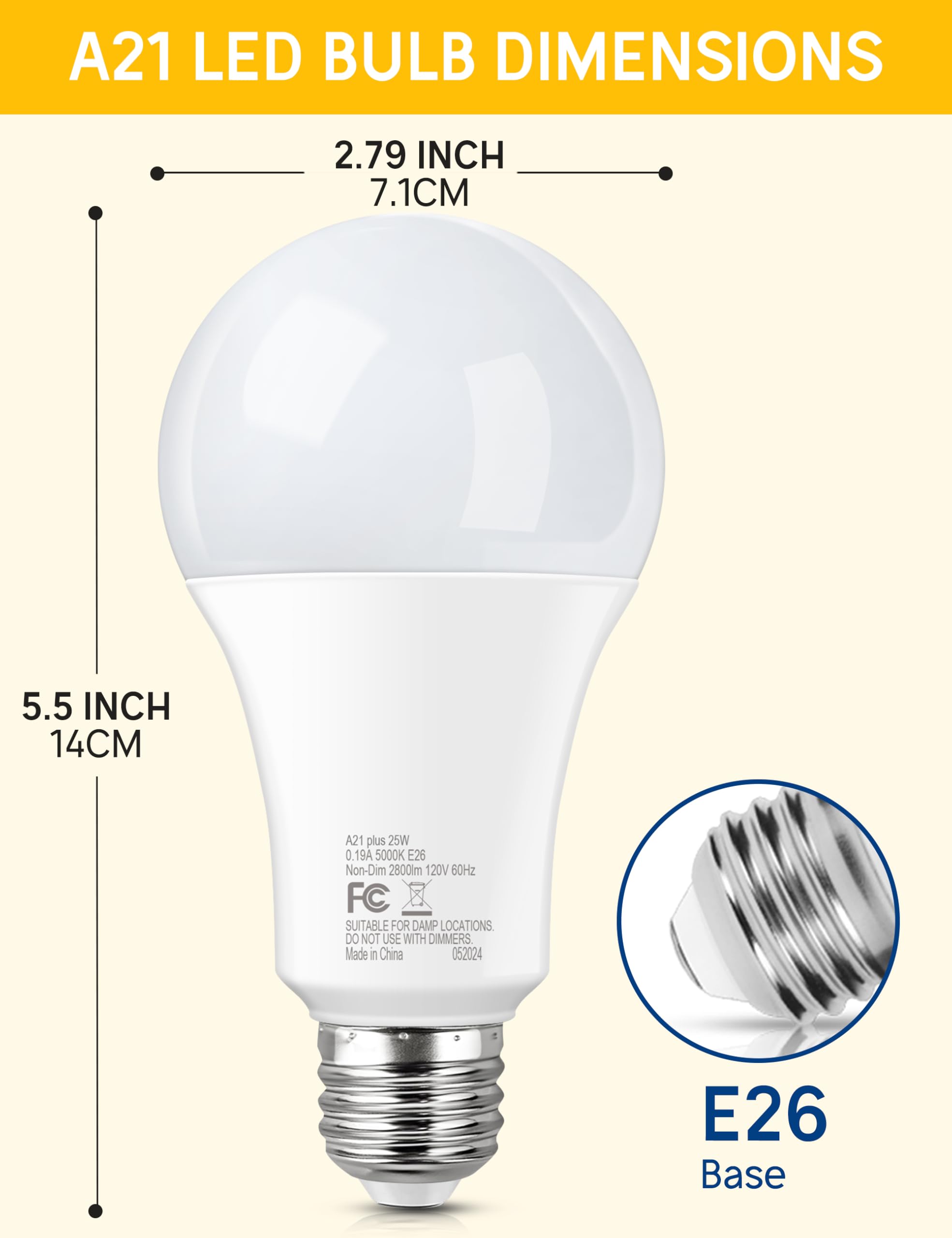 Prosperbiz Super Bright LED Light Bulb A21 25W 2800 Lumens 5000K Daylight White E26 4 Pack