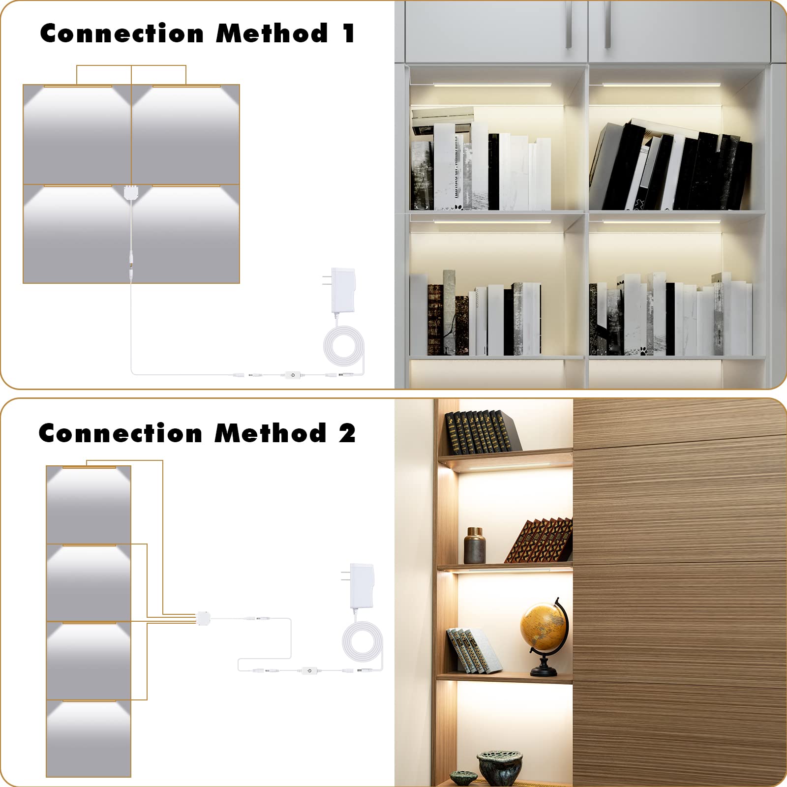 JUSJUBR Natural White LED Display Cabinet Lights, Dimmable Shelf Lighting, 12 inch, Aluminum, Model JUSJUBR-