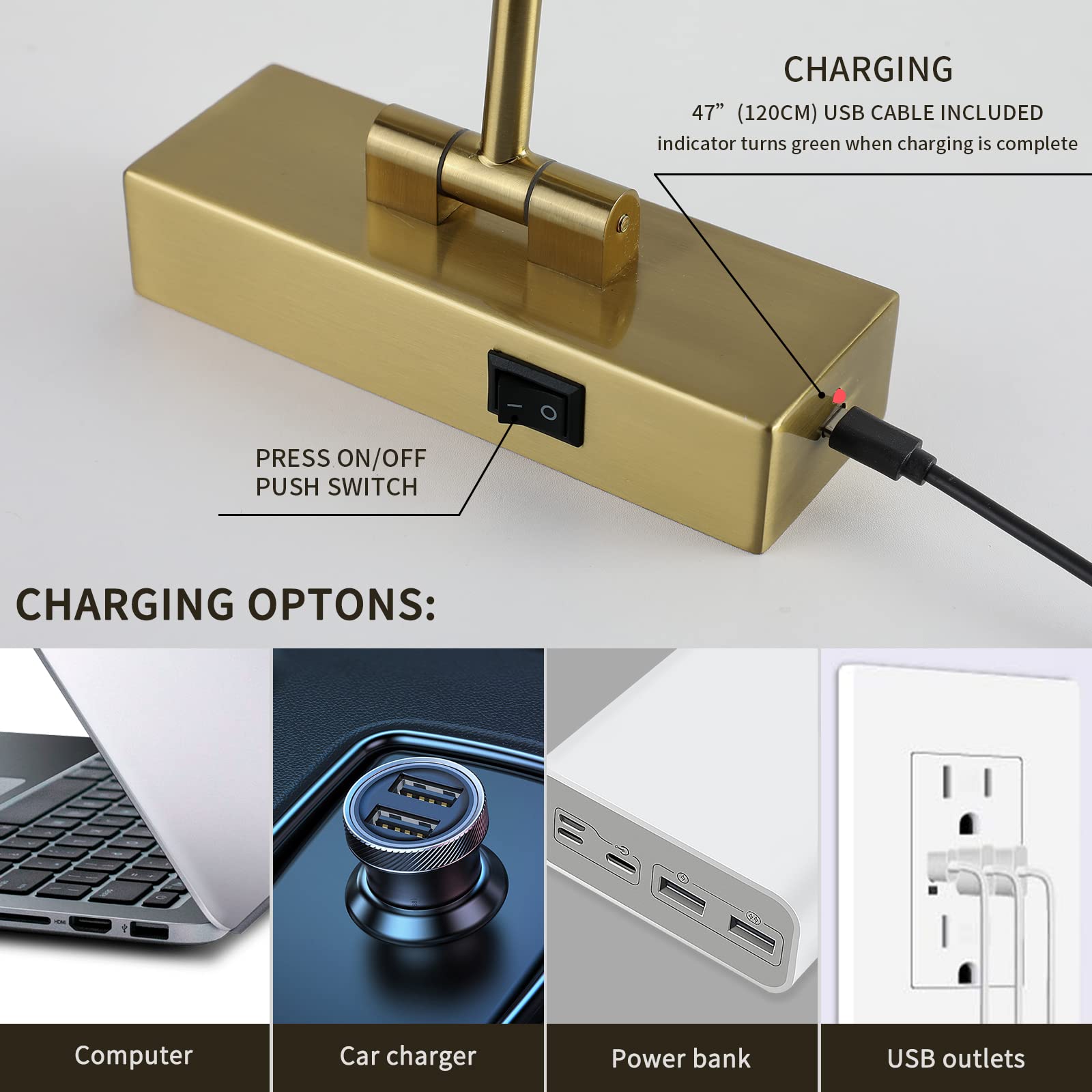 Joosenhouse Wireless Picture Light, Brass, 16.53in, Battery Operated, Dimmable, Remote Control, Model 7110-420-B