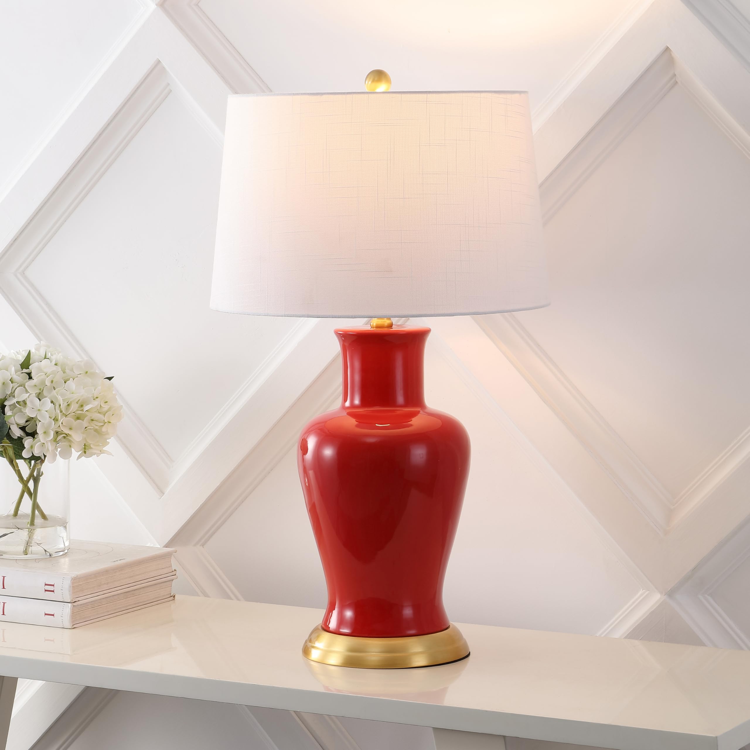 Jonathan Y Jyl4026G Julian 29'' Traditional Classic Ceramic Urn Led Table Lamp, Red For Bedroom, Living Room, Kitchen, Home Offi