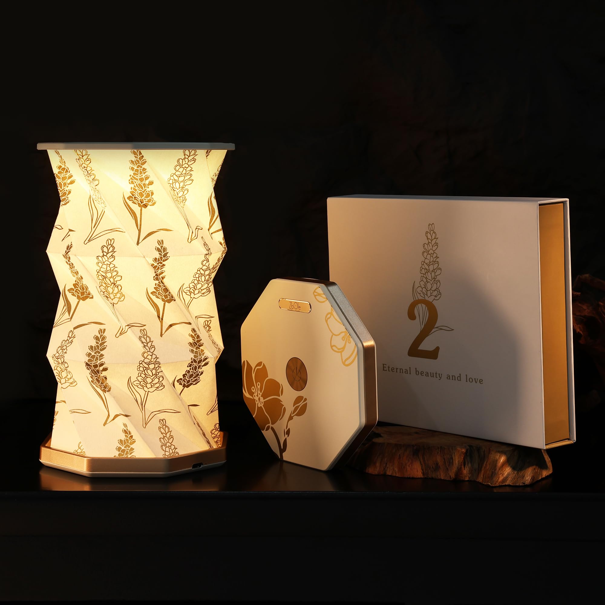 ZBOLE Birthday Flower Folding Rotating Lamp - February Violet  Rechargeable Folding Paper Light  Elegant Gift Box - Ideal Anniversary  Birthday Gift for Women  Mom  Sister  Grandma-White