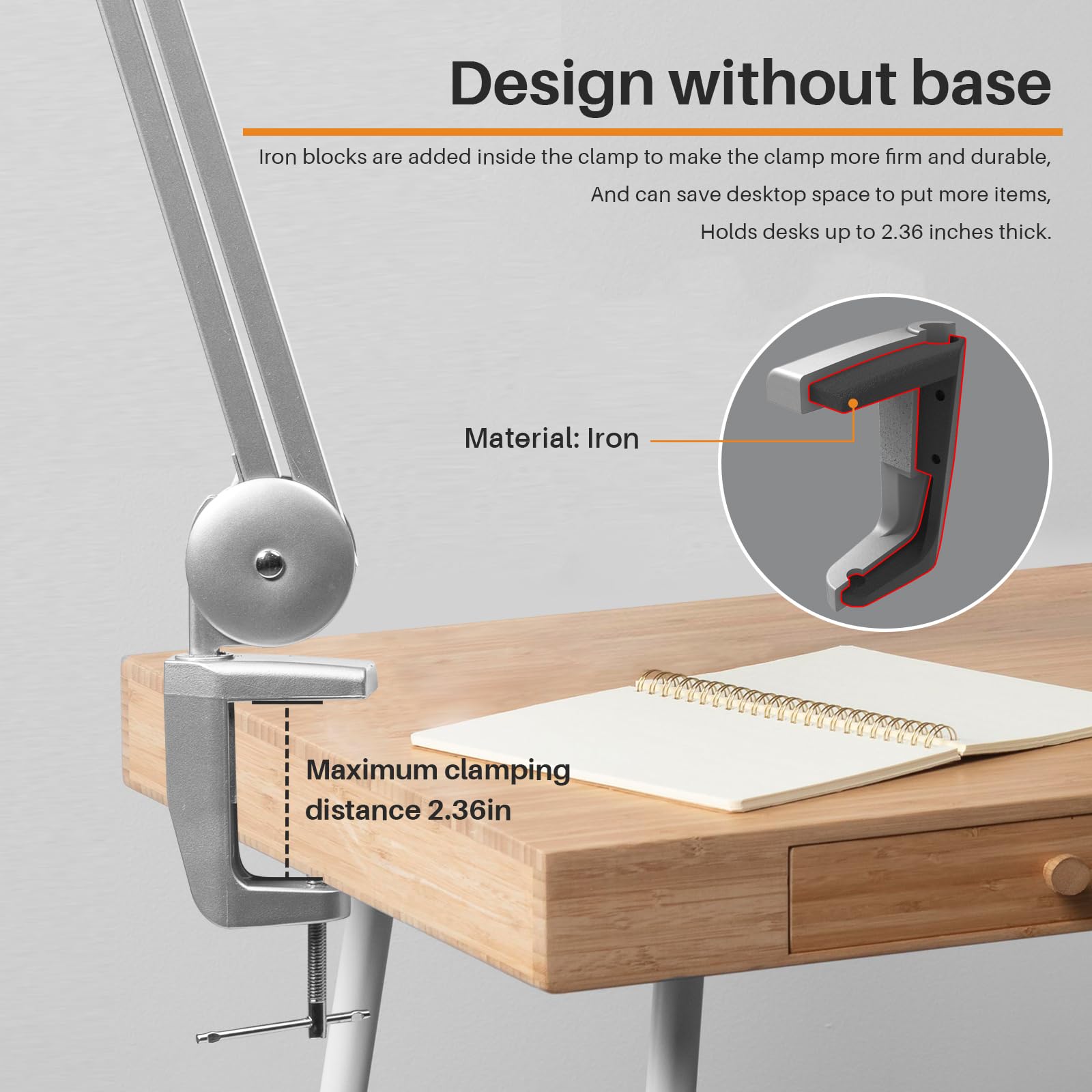 bemelux LED Desk Lamp with Clamp, 20 Inch Silver Metal Swivel Arm, 2200 Lumens, Ideal for Reading and Crafting, Model BLUX9501LED-SILVER