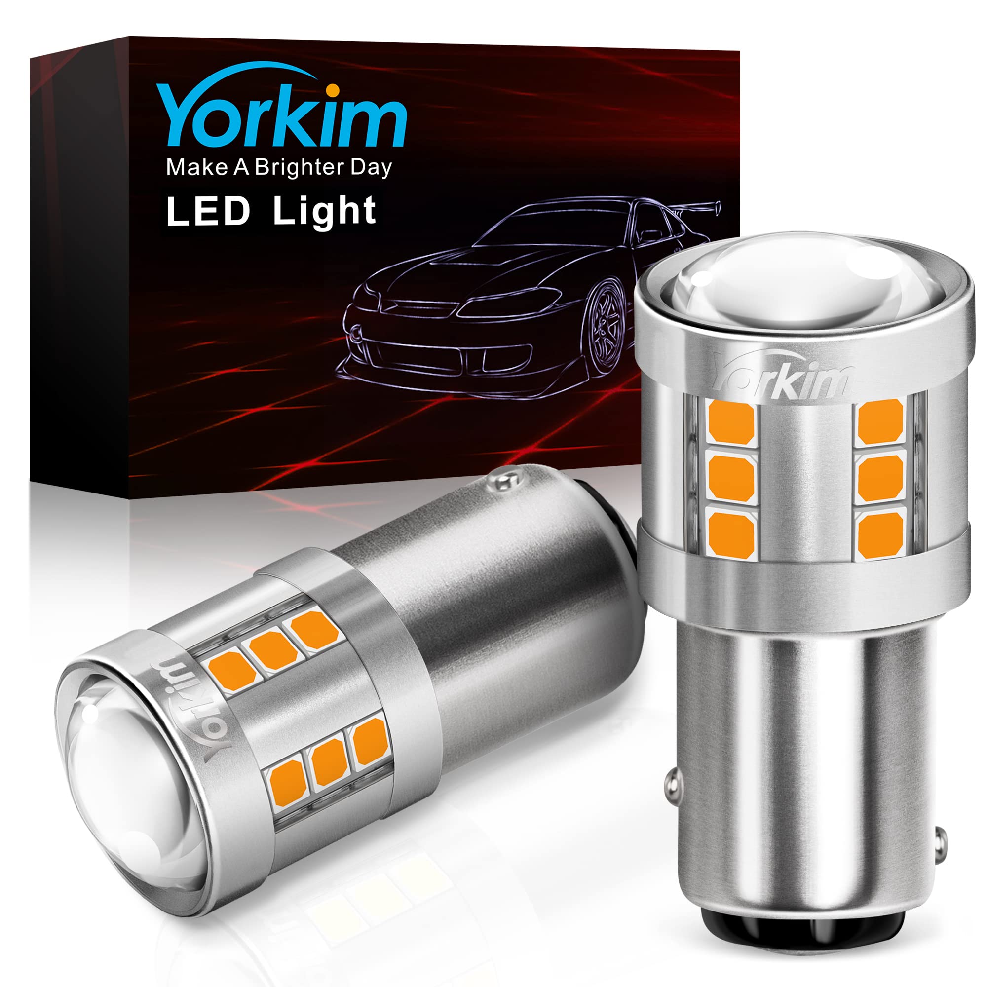 Yorkim 1157 LED Bulb Amber 300% Brighter Turn Signal Lights 1157/2357 Pack of 2