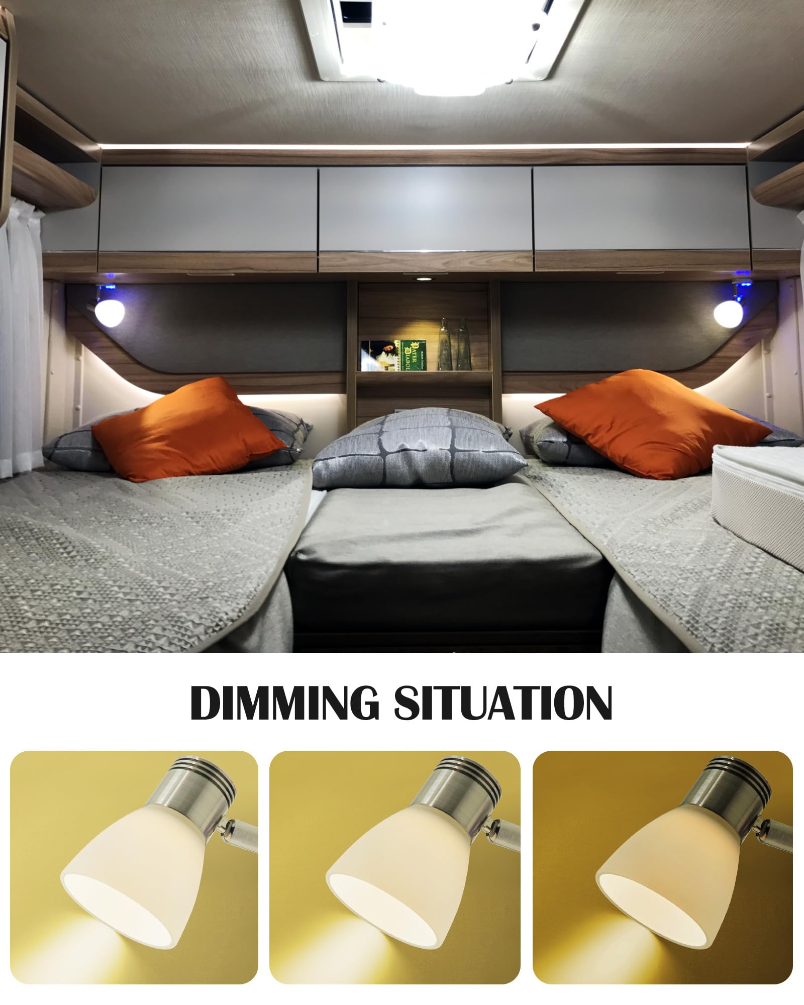 THALASSA LED 12V Reading Lamp - Dimmable Wall Sconce, Warm White, Brushed Aluminum, Model L0262BM for Boats, Caravans, and Campers