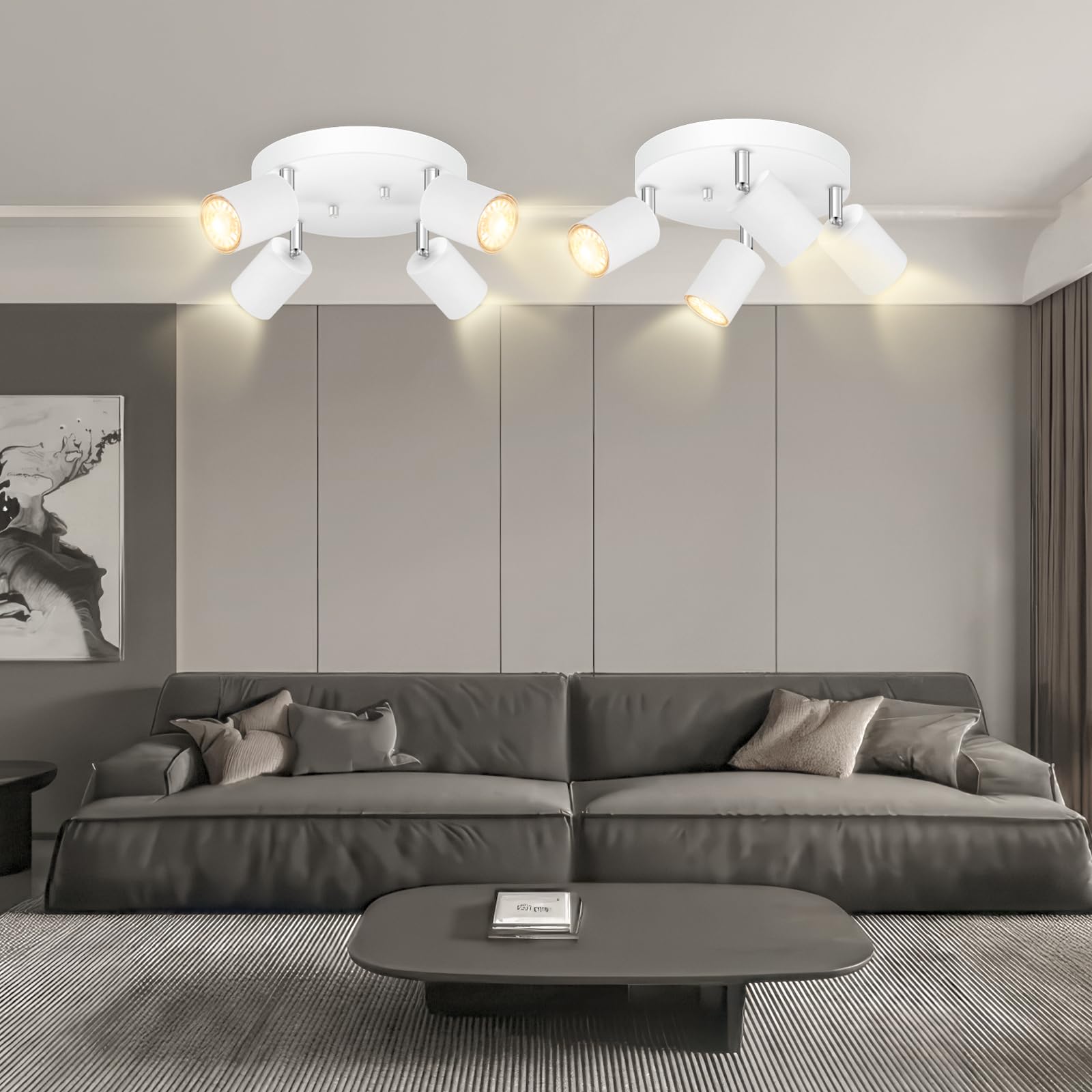 4 Light Track Lighting Fixtures Ceiling  Matte White Round Directional Ceiling Spotlight  Gu10 Flush Mount Track Fixture  Adjustable Modern Led Track Lights For Kitchen/Living Room  Bulb Not Included