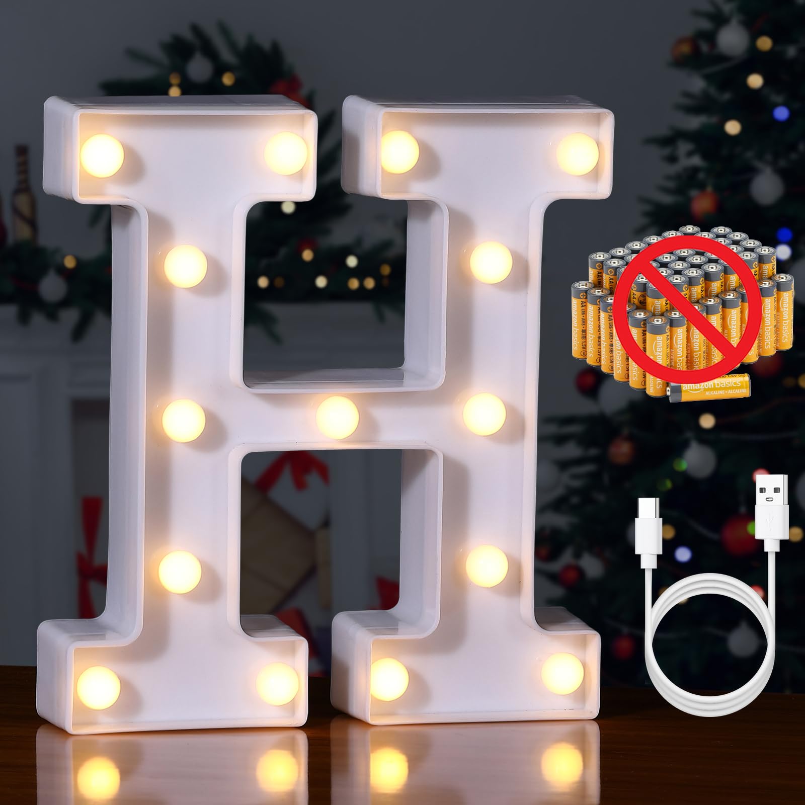 Foaky LED Letter Lights Sign, Rechargeable Marquee Night Light, H Size, Warm Plastic, Ideal for Party & Home Decoration
