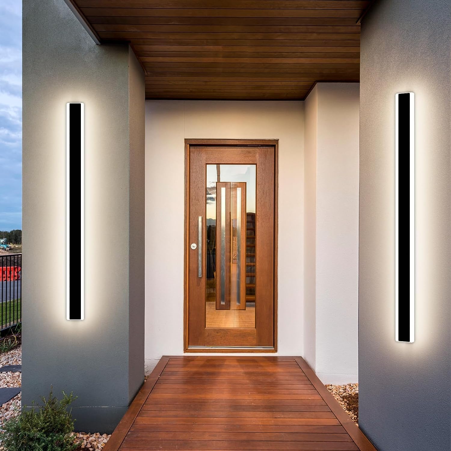 Mikeru Modern Outdoor Wall Light, 3000K-6000K Dimmable Outdoor Wall Sconce 39Inch Black Outdoor Exterior Lights With Remote Cont