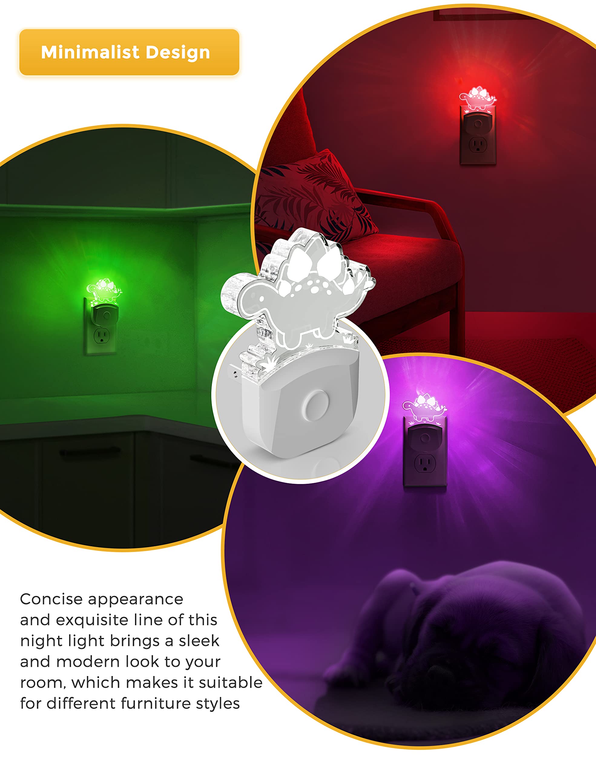 Lohas Dinosaur Night Light For Boys, Kids Nightlight Plug In, Dusk-To-Dawn, Stegosaurus Led Night Lights Plug Into Wall, Rgb+Sof