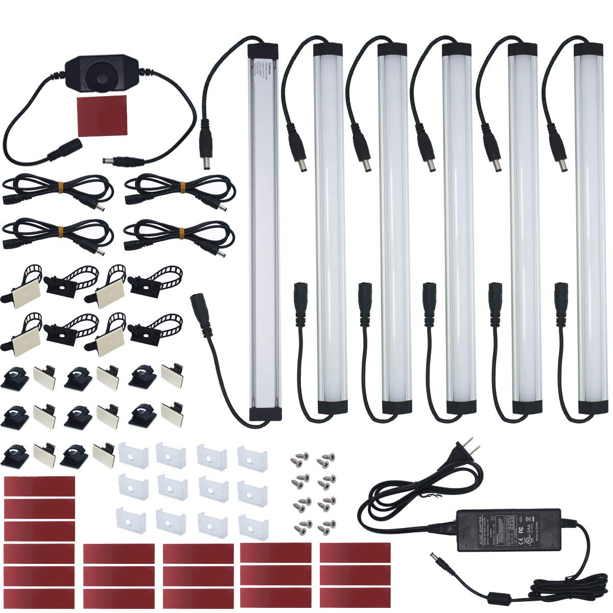 Litever Under Cabinet LED Lighting Kit, 6 pcs 12in Light Strips, 2000 Lumen, Warm White 3000K, Aluminum, Black Cable, Model LL-008-