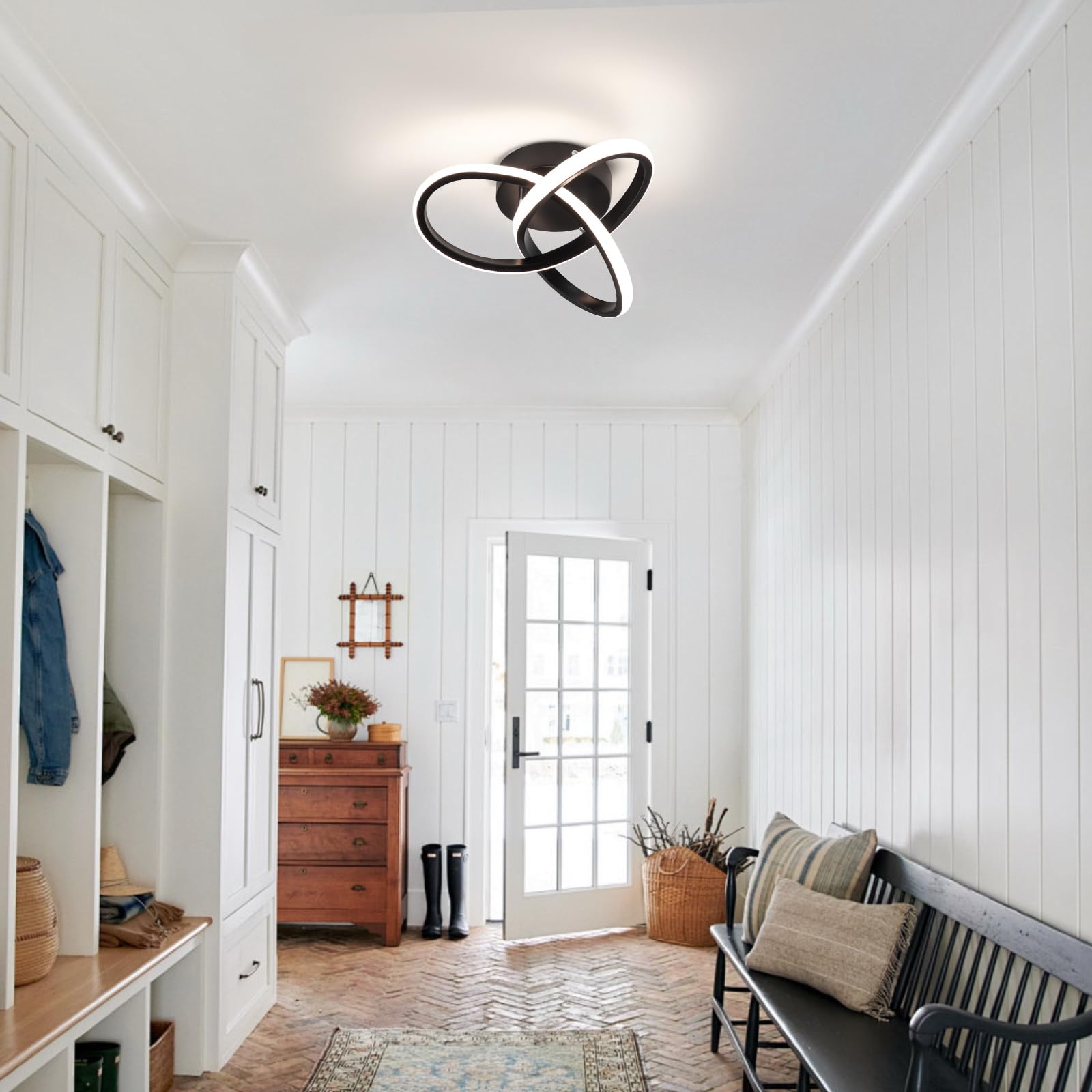 Caneoe Black Hallway Ceiling Light Fixtures 24W Dimmable Led Ceiling Light With Remote Control Modern Flush Mount Ceiling Lights