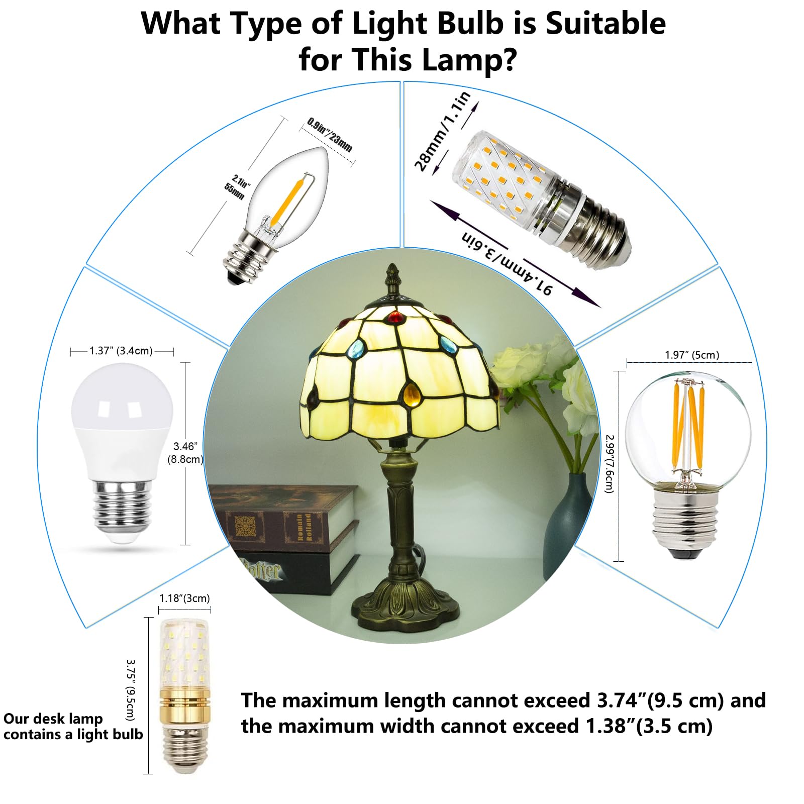 Crefotu Tiffany Style Table Lamp, 3 Color Temperatures Bedside Lamp, 8 Inch Stained Glass Desk Light For Home Office Bedroom Liv